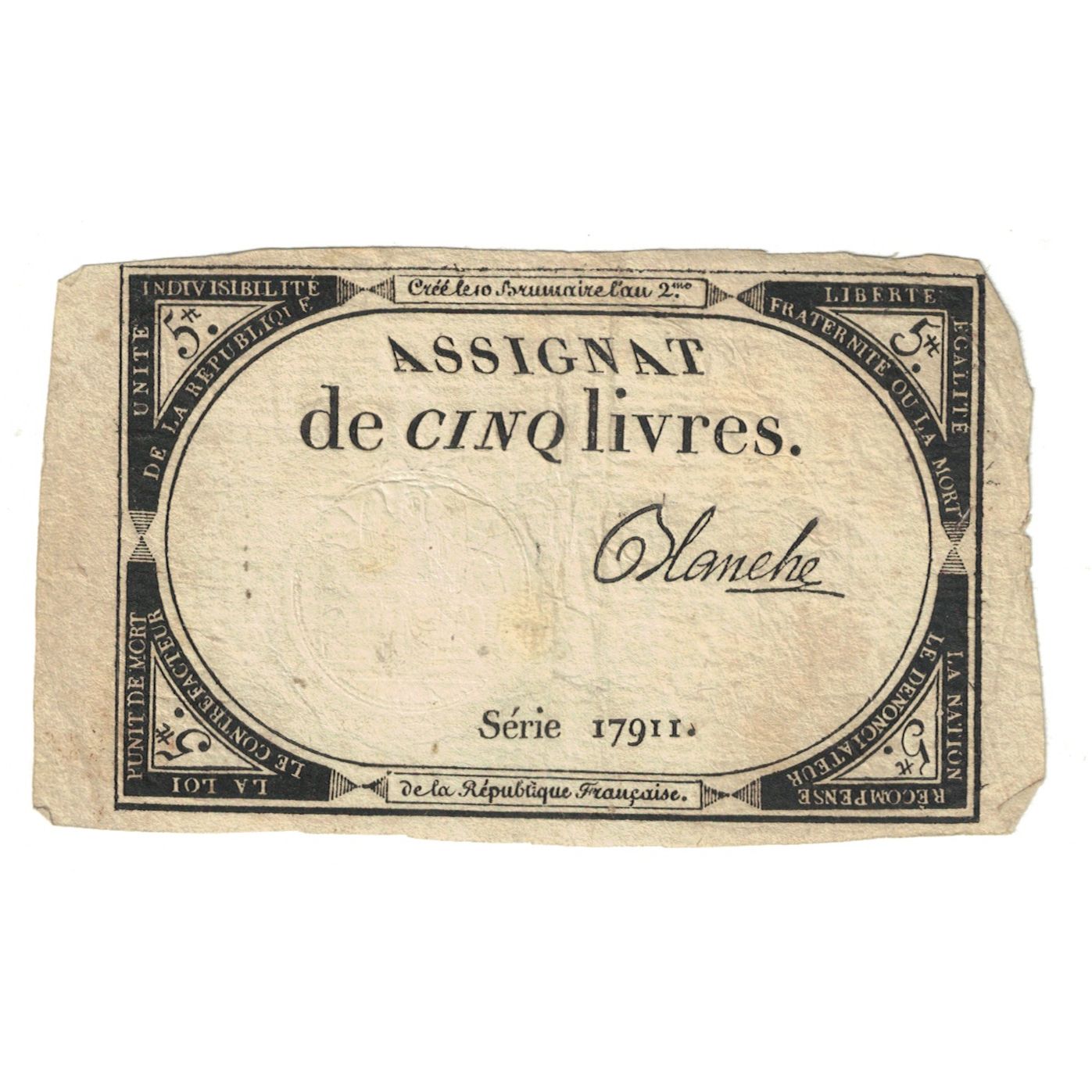 Frankreich, 5 Livres, 1793, SERIE 17911, S, KM:A76, Lafaurie:171