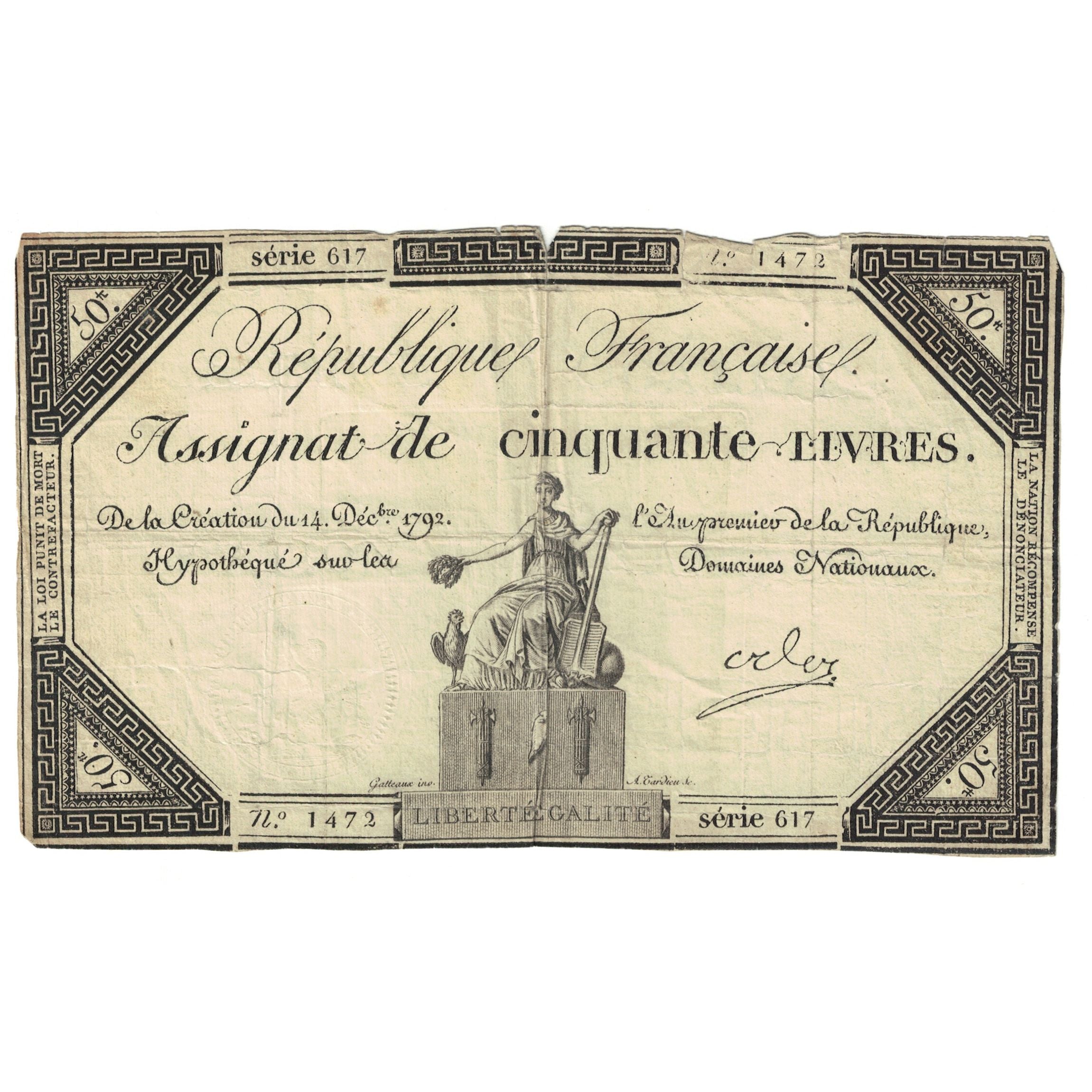 França, 50 Livres, 1792, SERIE 617, F(12-15), KM:A72, Lafaurie:164