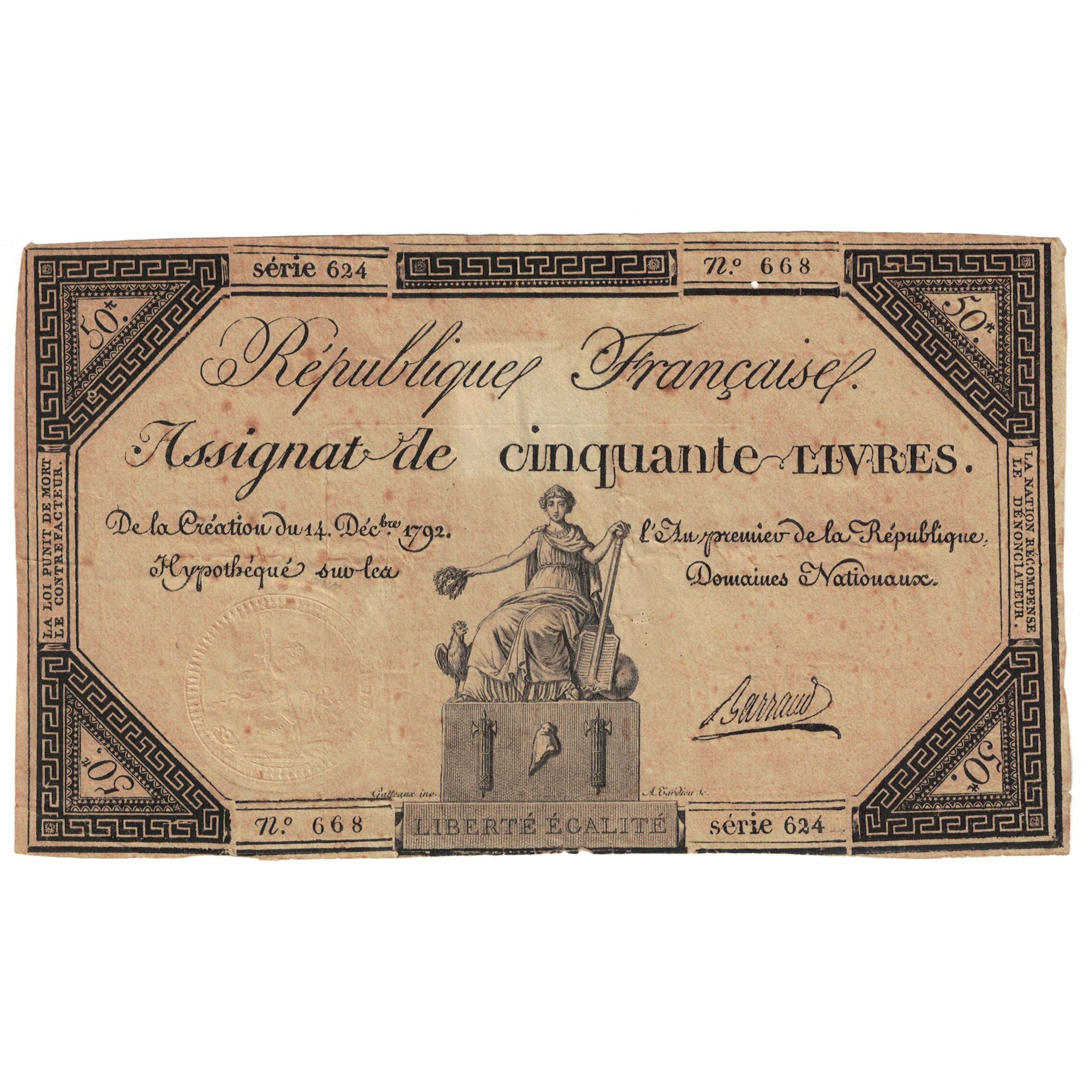 Francia, 50 Livres, 1792, SERIE 624, BC+, KM:A72, Lafaurie:164