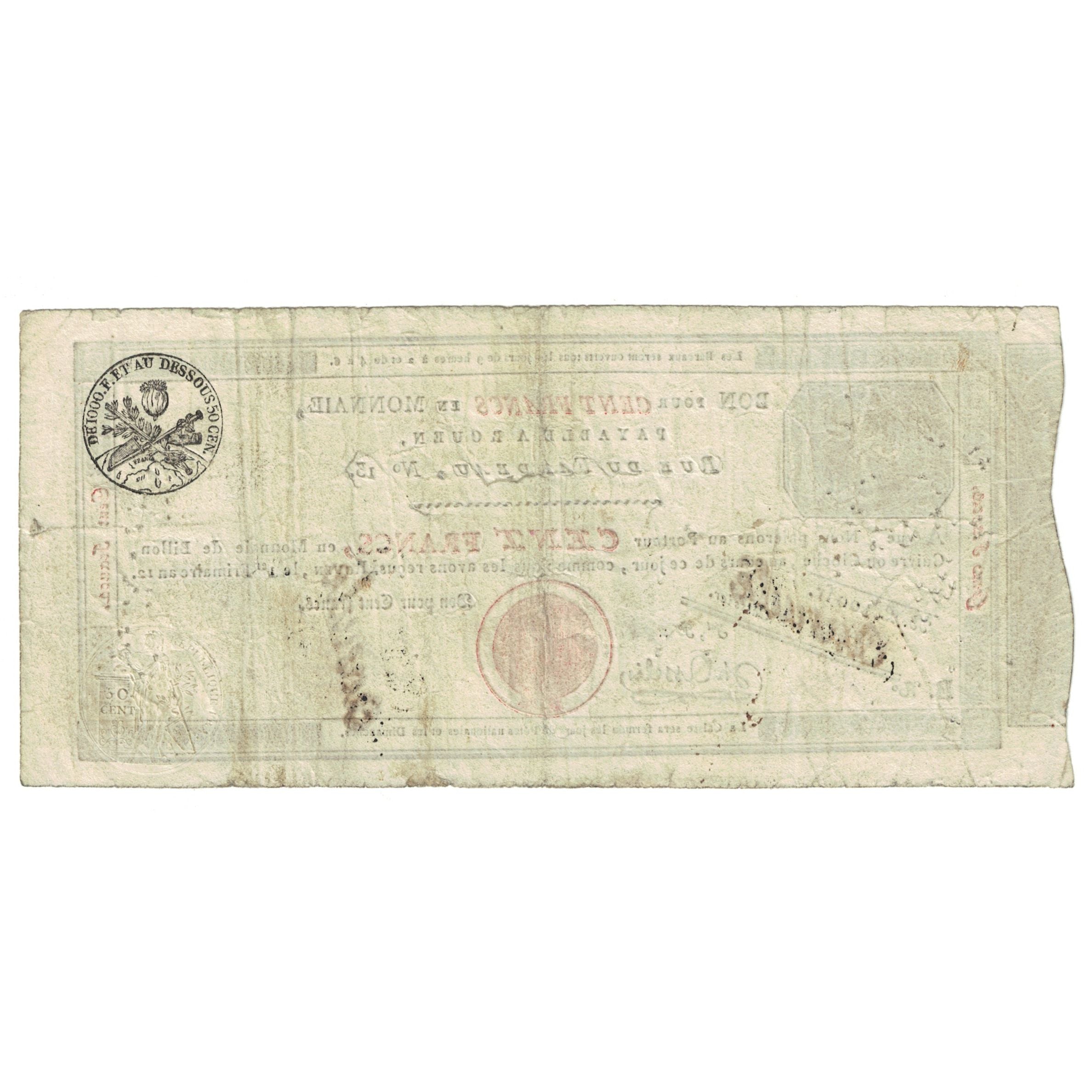 France, 100 Francs, BON PAYABLE À ROUEN, VF(30-35)