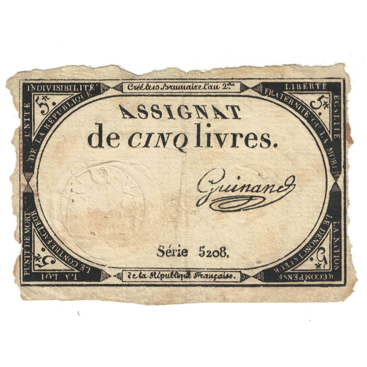 France, 5 Livres, 1793, SERIE 5208, TB+, KM:A76