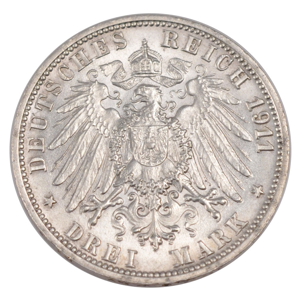 GERMAN STATES, 3 Mark, 1911, Freudenstadt, KM #636, MS(60-62), Silver, 33, 16.69
