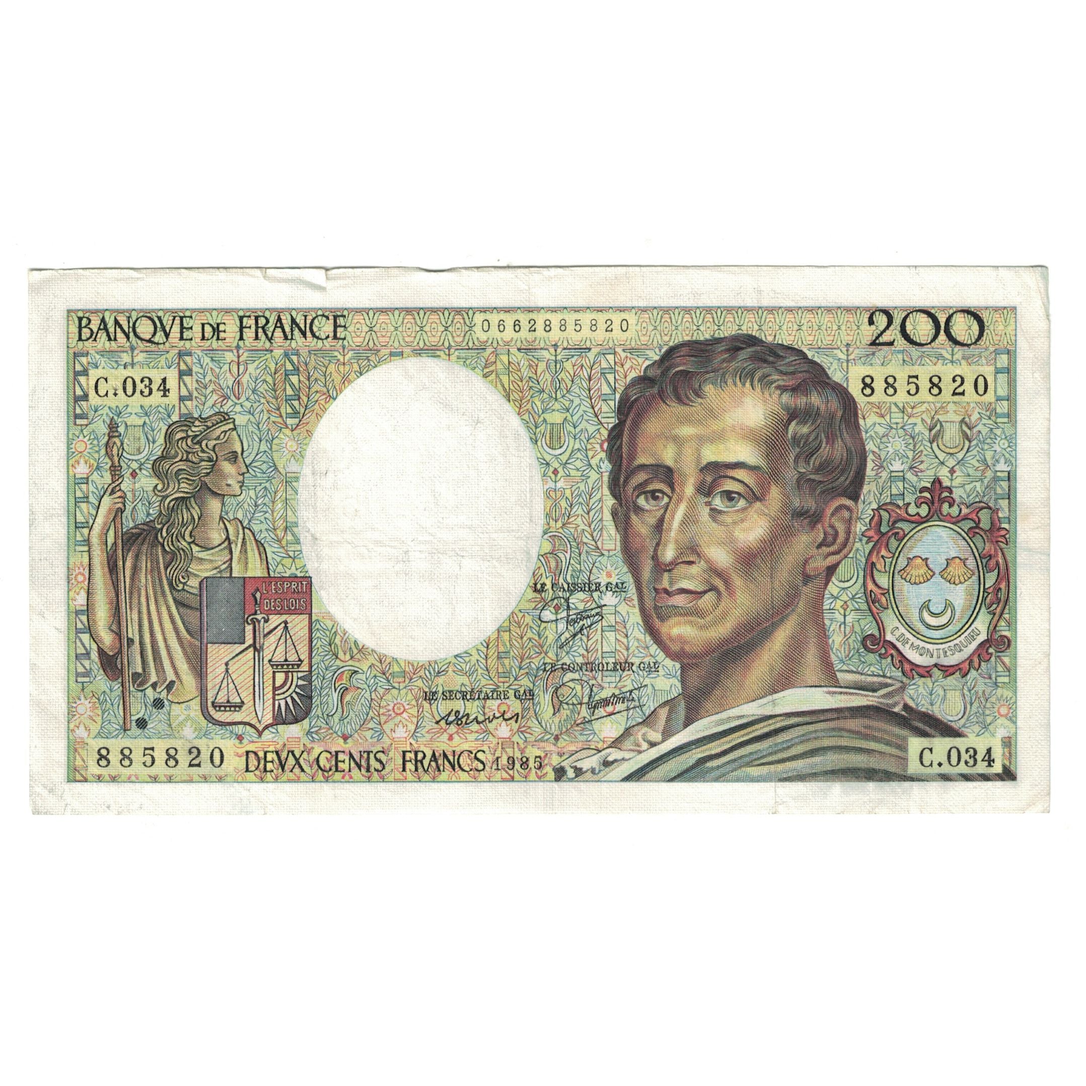 França, 200 Francs, Montesquieu, 1985, C.034 885820, VF(30-35), Fayette:70.5
