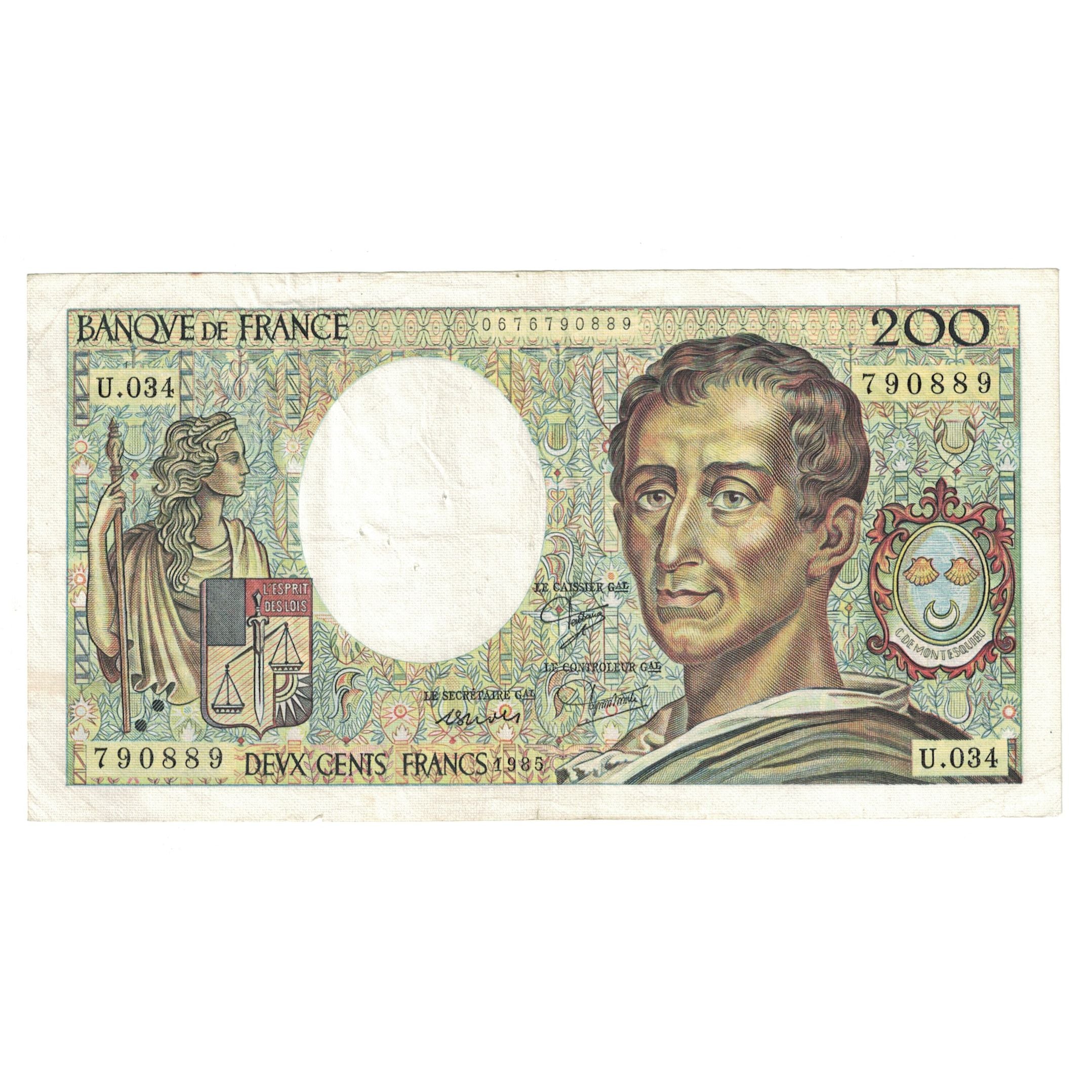 Francia, 200 Francs, Montesquieu, 1985, U.034 790889, MB+, Fayette:70.5, KM:155a