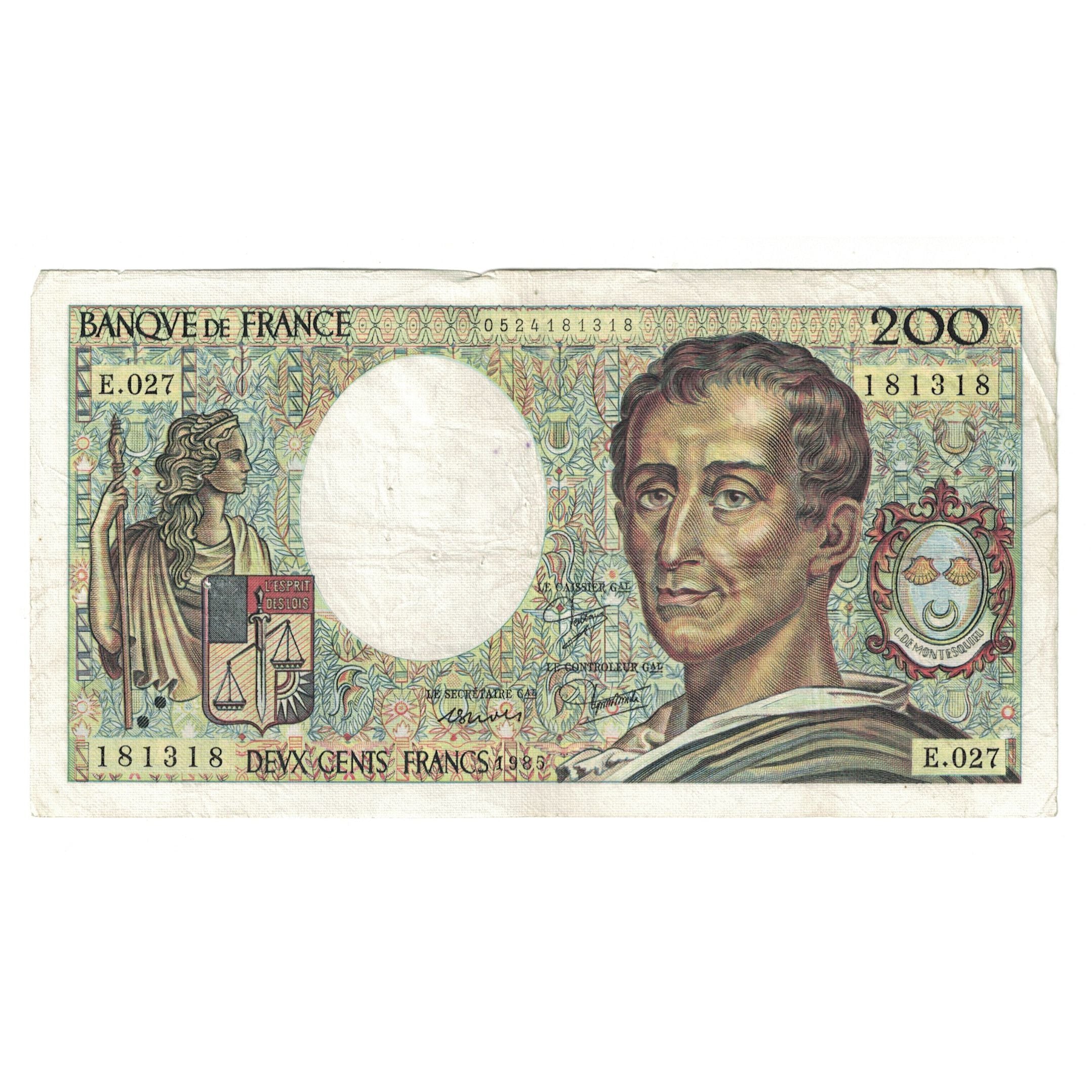 France, 200 Francs, Montesquieu, 1985, E.027 181318, VF(30-35), Fayette:70.5