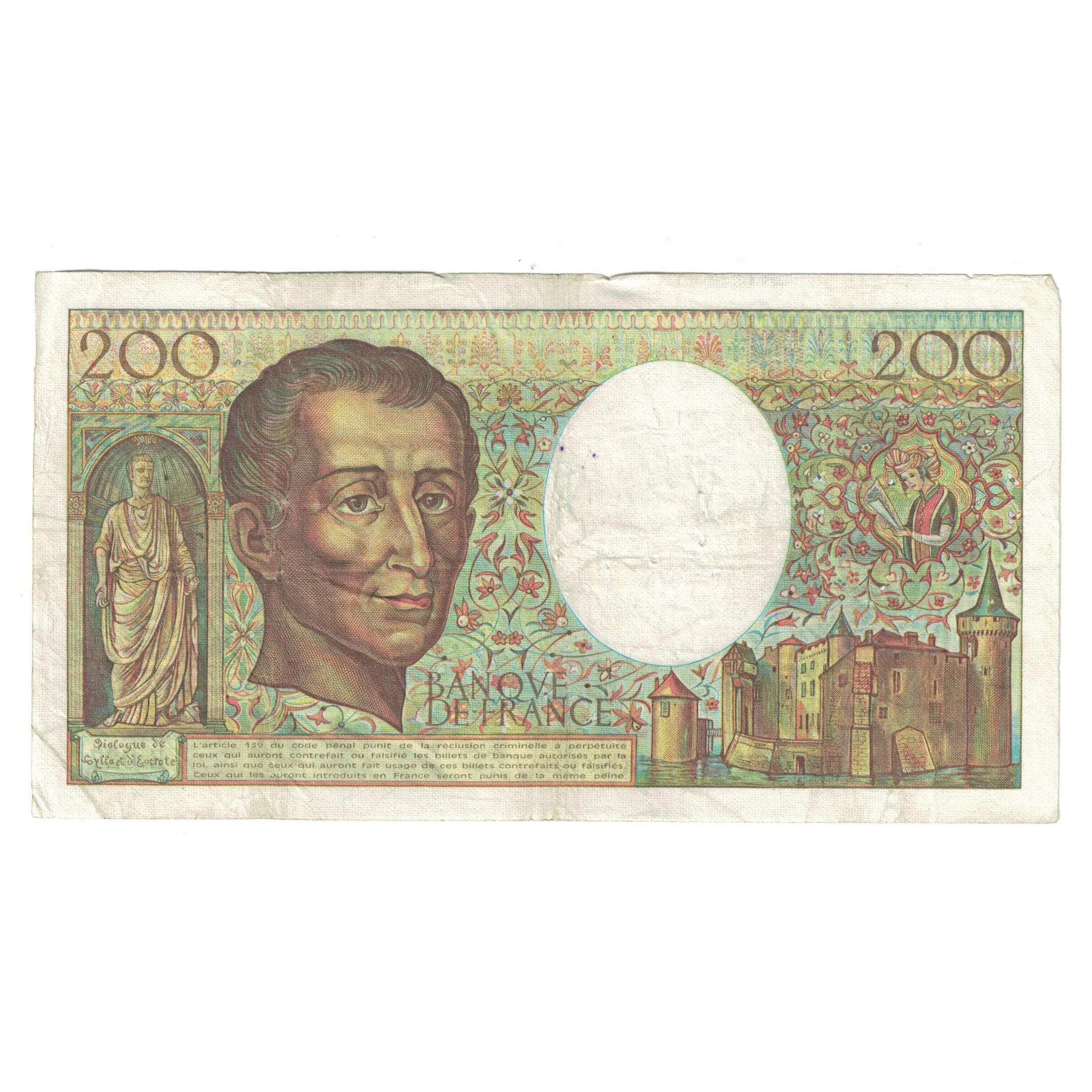 France, 200 Francs, Montesquieu, 1985, E.027 181318, VF(30-35), Fayette:70.5