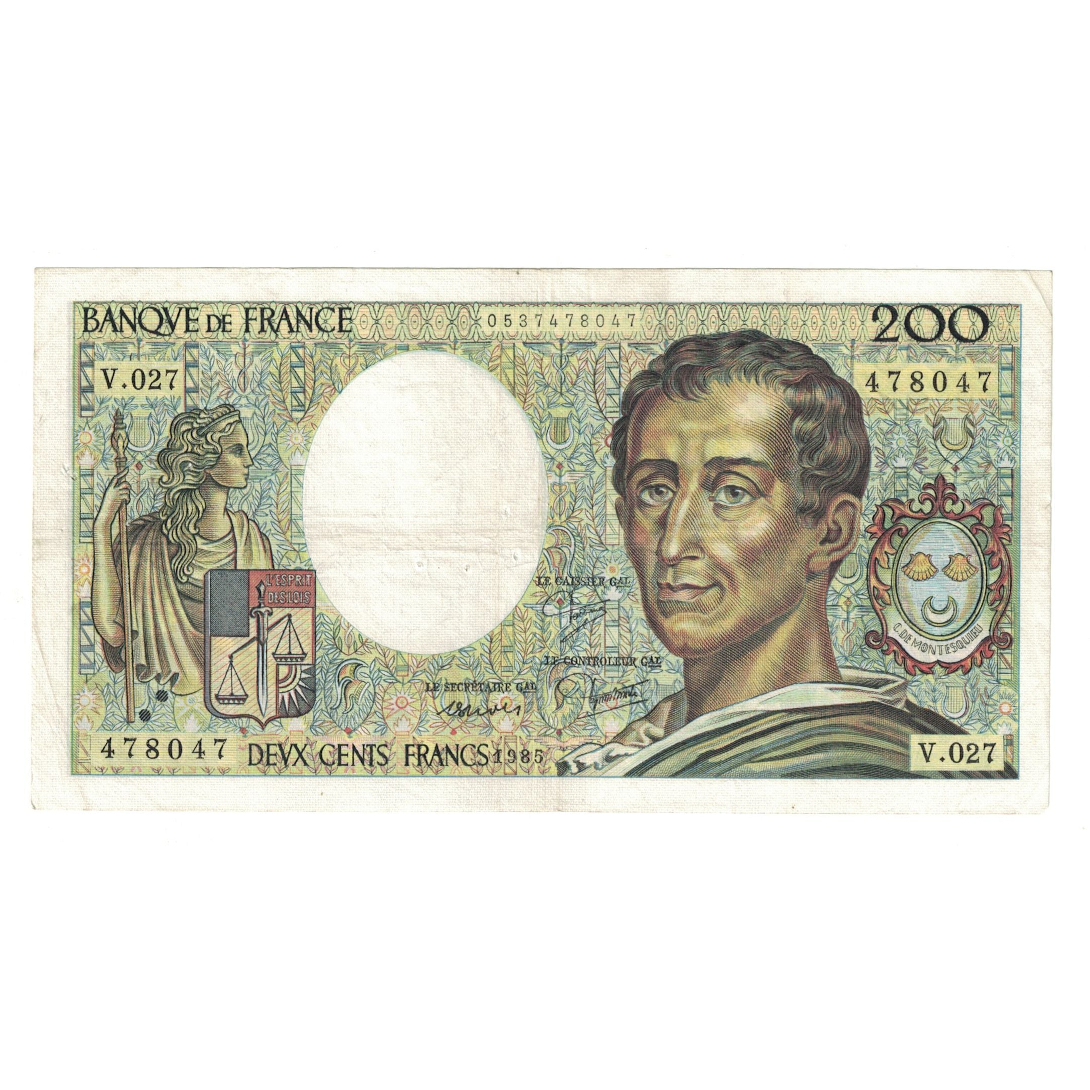 Francia, 200 Francs, Montesquieu, 1985, V.027 478047, BC+, Fayette:70.5, KM:155a