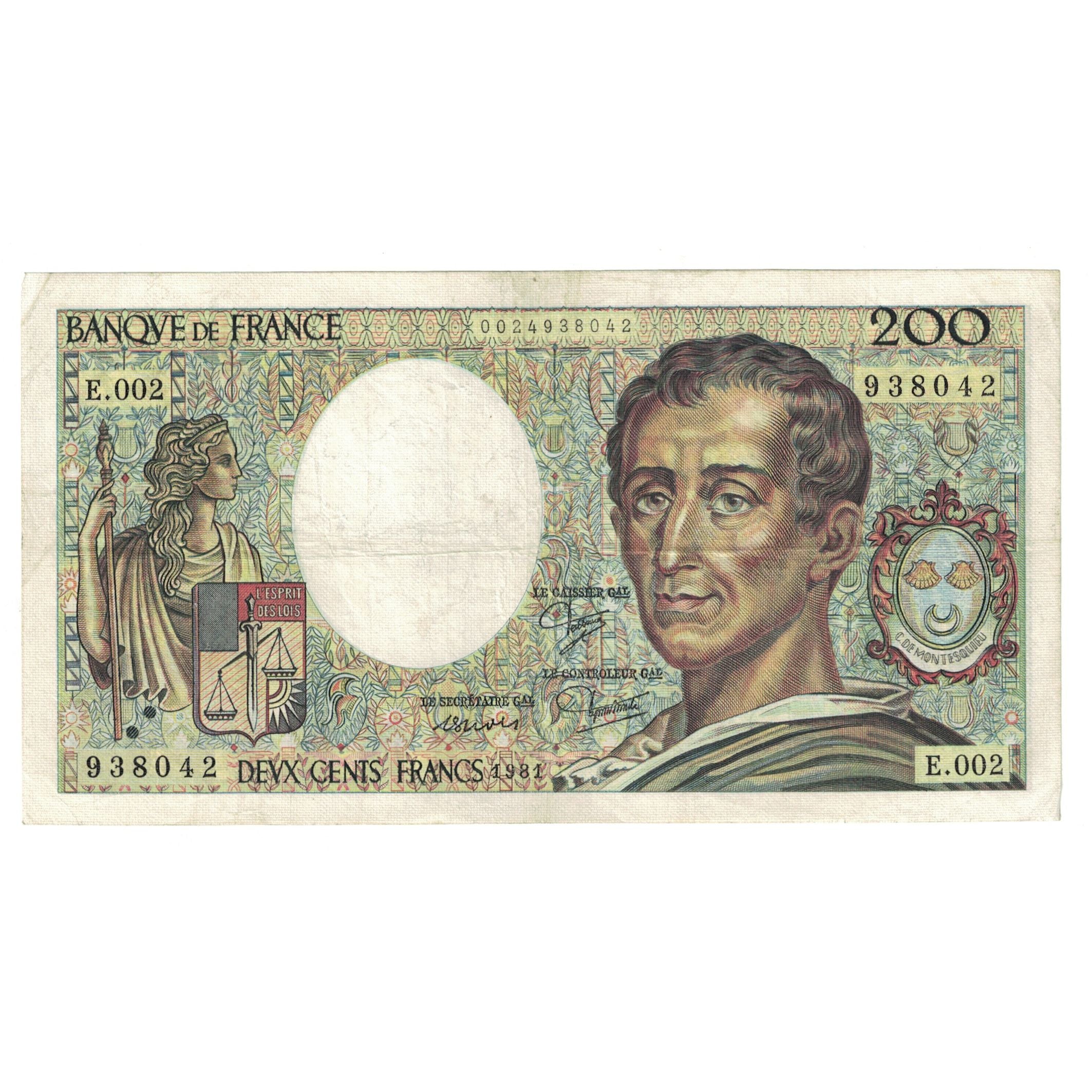 France, 200 Francs, Montesquieu, 1981, E.002 938042, VF(30-35), Fayette:70.1