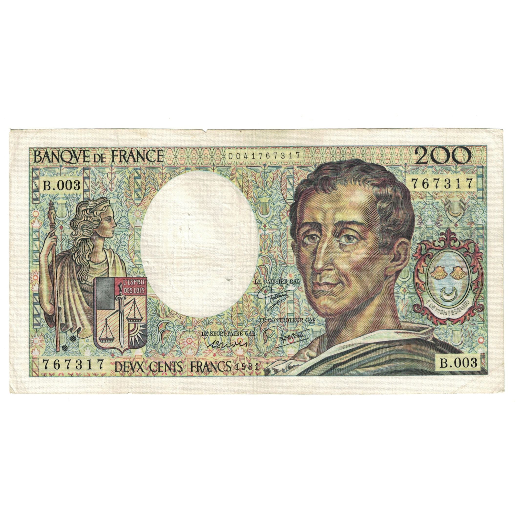 Francia, 200 Francs, Montesquieu, 1981, B.003 767317, MB+, Fayette:70.1, KM:155a