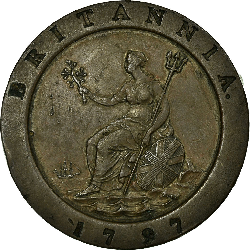 Coin, Great Britain, George III, 2 Pence, 1797, AU(50-53), Copper, KM:619