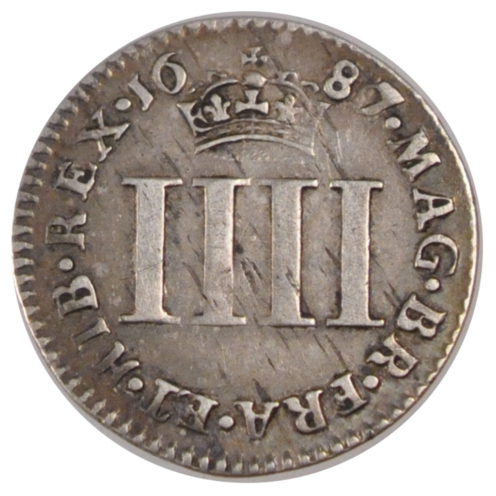 GREAT BRITAIN, 4 Pence, Groat, 1687, KM #455.1, EF(40-45), Silver, 1.84