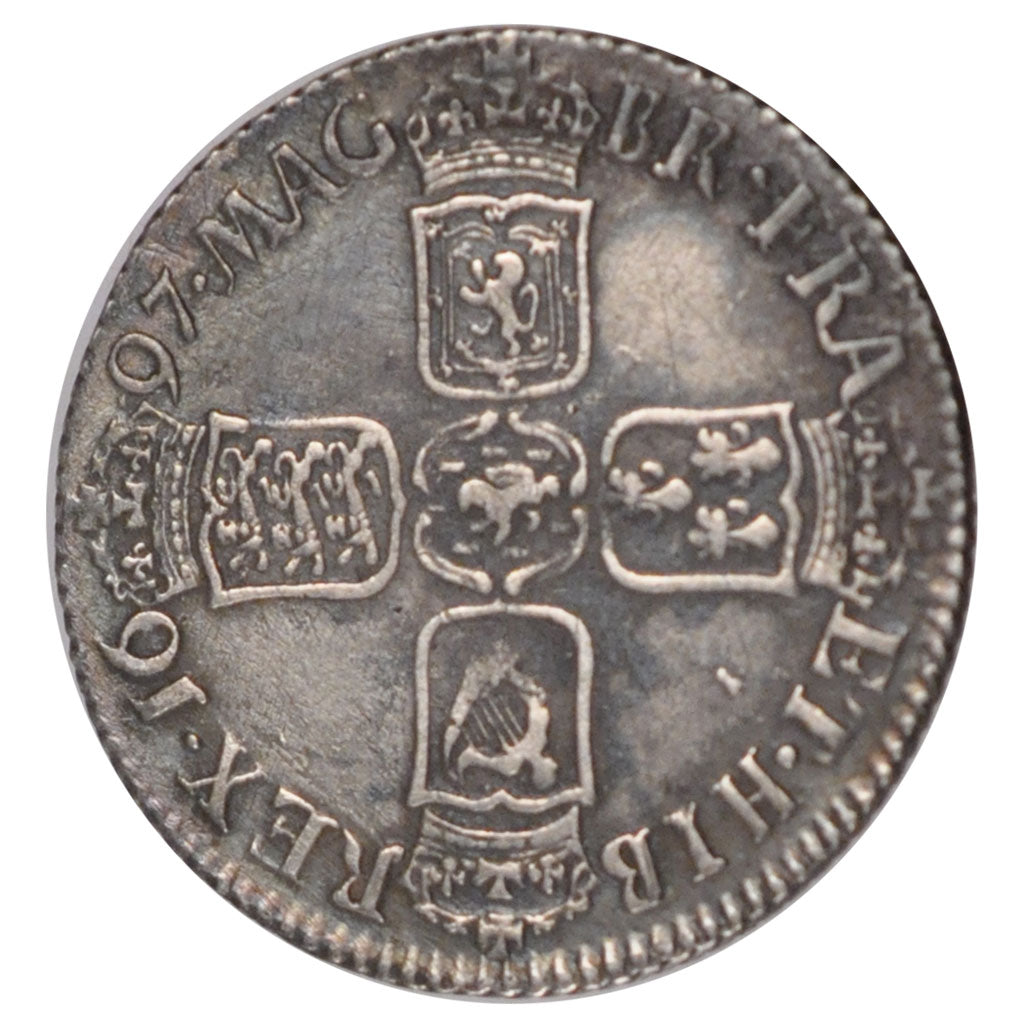 GREAT BRITAIN, Shilling, 1697, KM #497.1, VF(30-35), Silver, 5.91