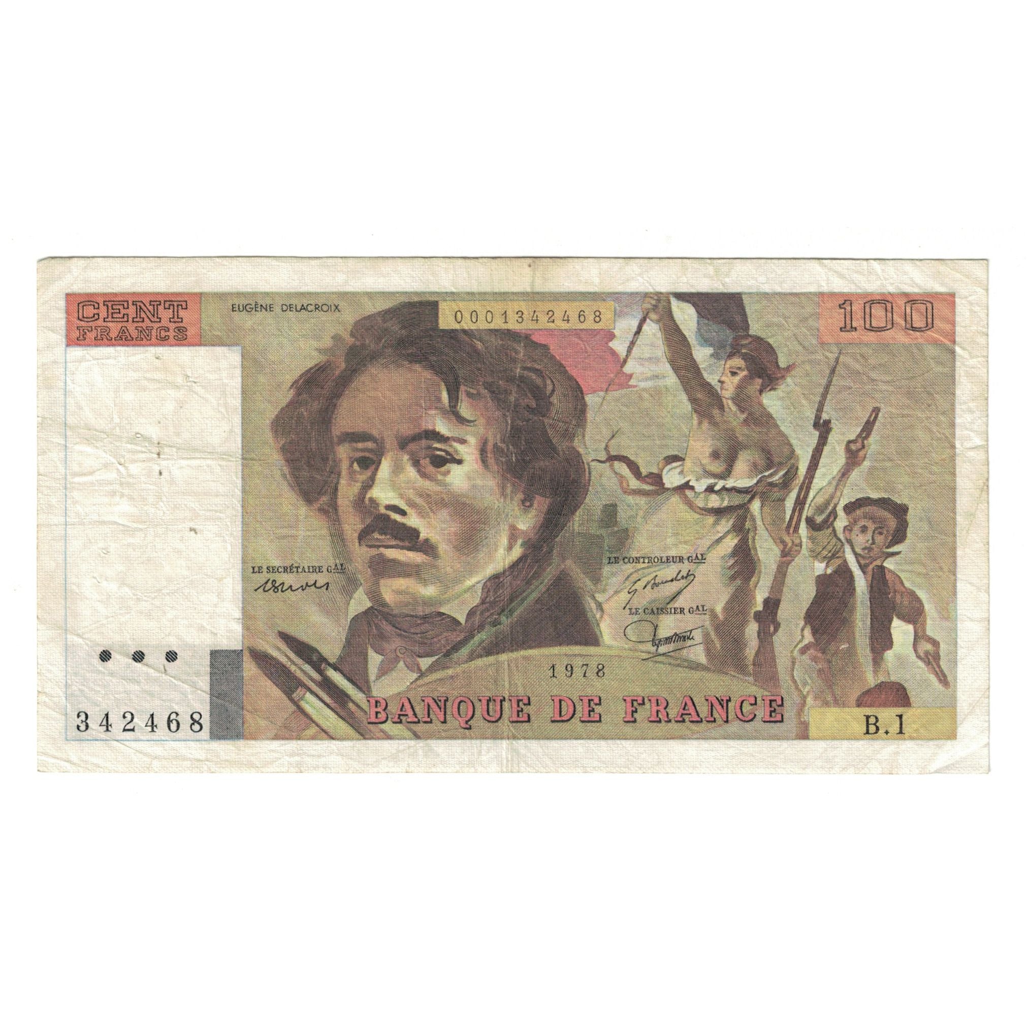 France, 100 Francs, Delacroix, 1978, B.1 342468, TB+, Fayette:68.01, KM:154h