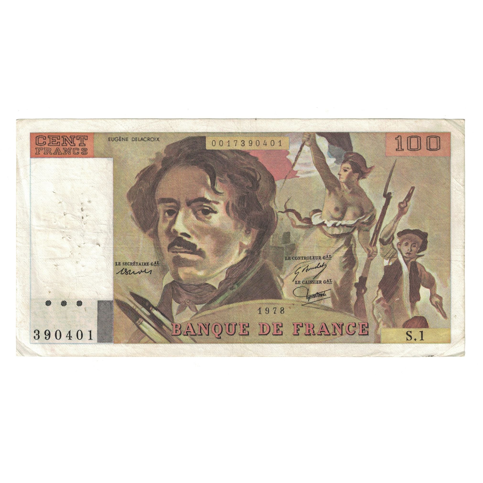 France, 100 Francs, Delacroix, 1978, S.1 390401, TB+, Fayette:69.01e, KM:154h