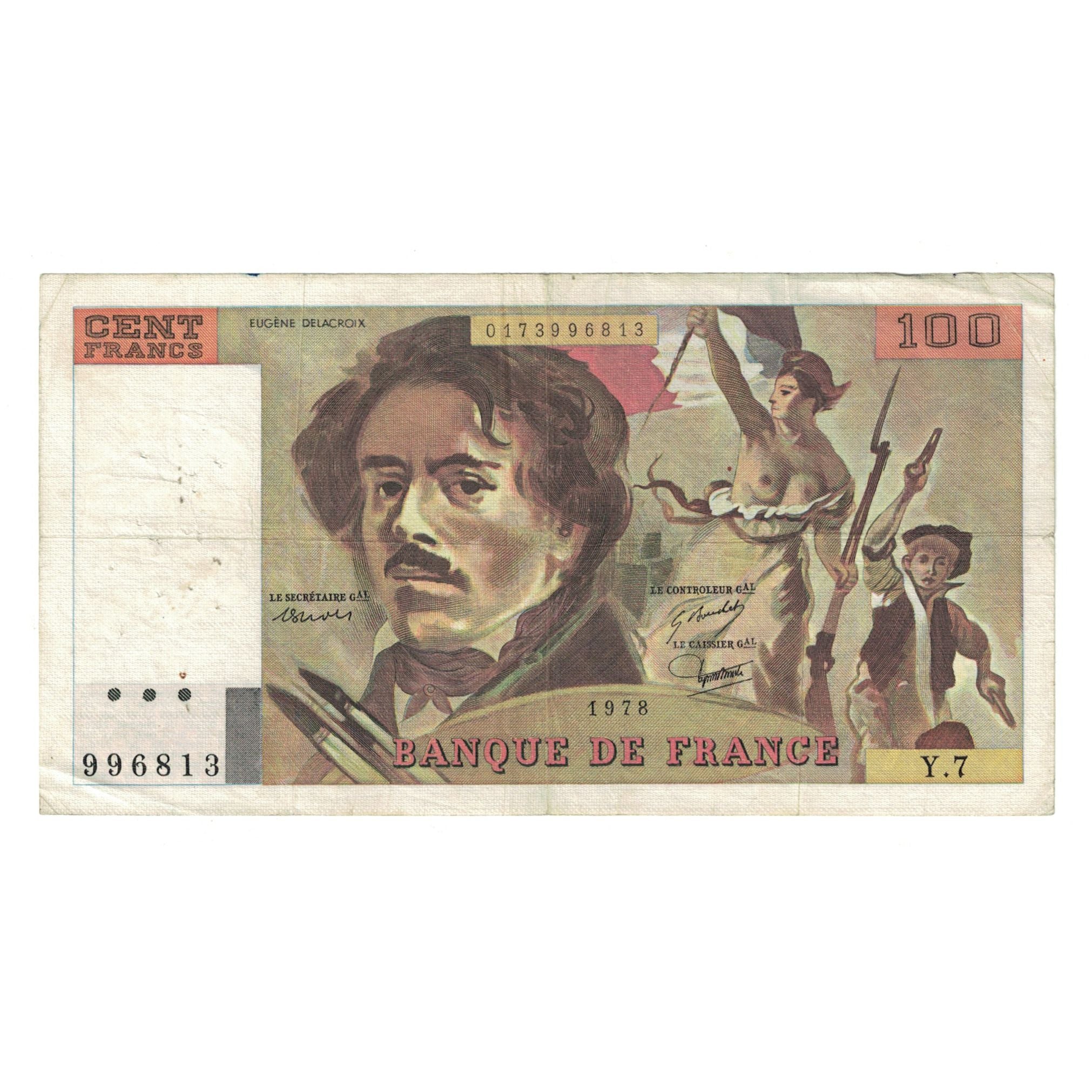 Frankrijk, 100 Francs, Delacroix, 1978, Y.7 996813, TB, Fayette:69.01d, KM:154h