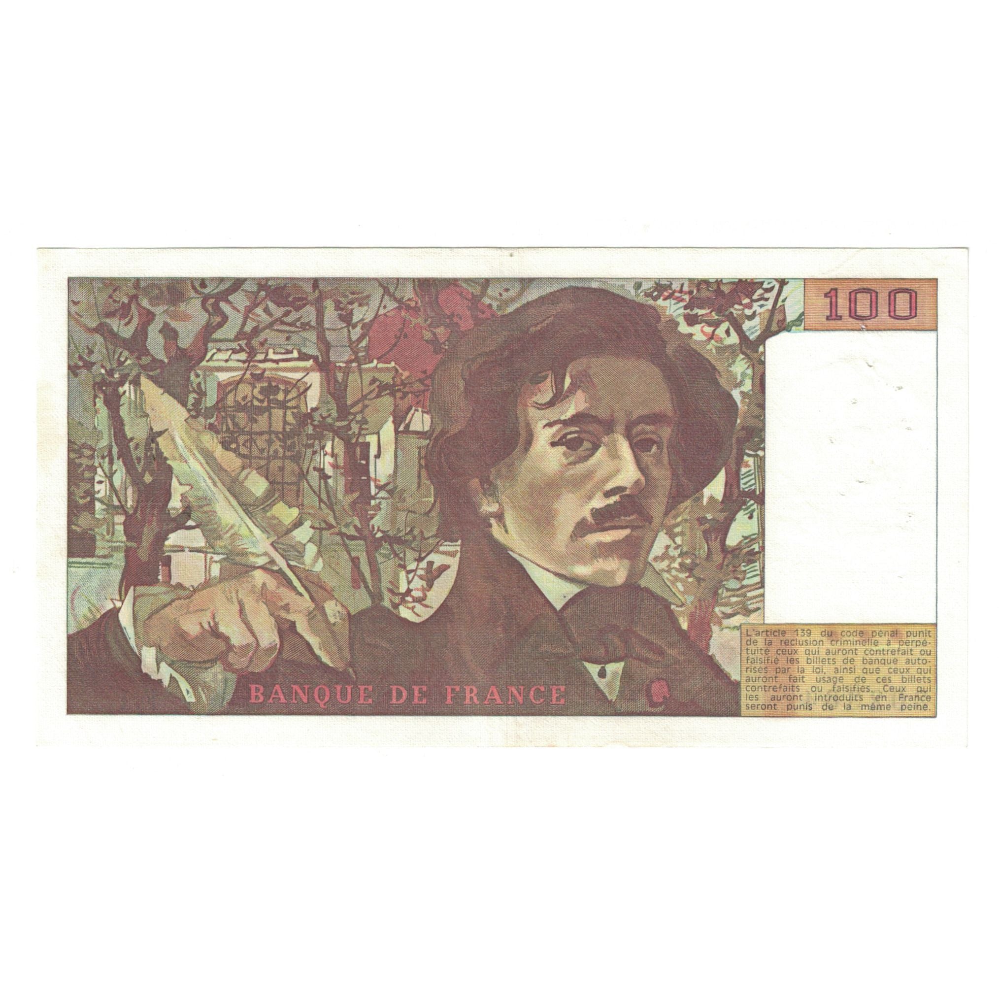 France, 100 Francs, Delacroix, 1978, F.1302364, AU(50-53), Fayette:68.01