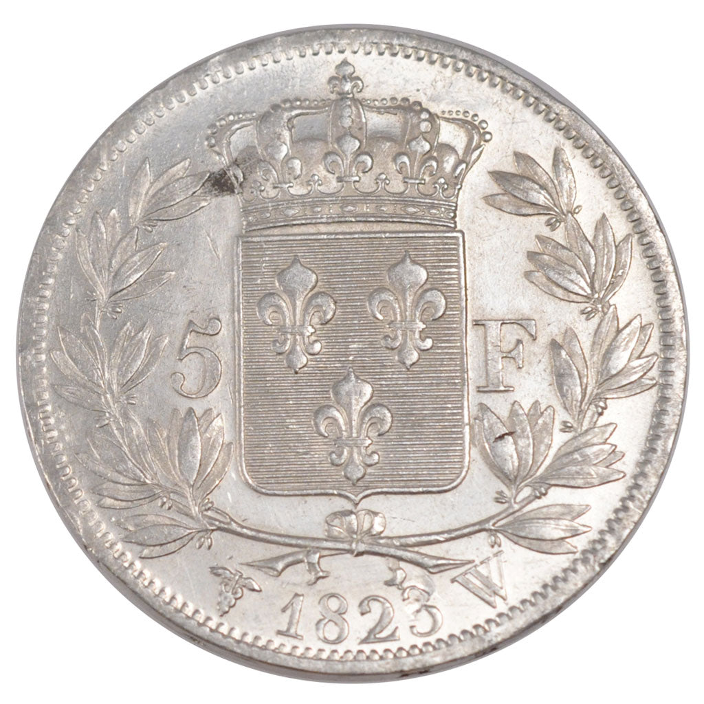 FRANCE, Louis XVIII, 5 Francs, 1823, Lille, KM #711.13, MS(60-62), Silver,...