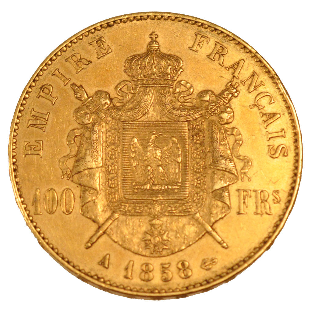 FRANCE, Napoléon III, 100 Francs, 1858, Paris, KM #786.1, AU(55-58), Gold, G...
