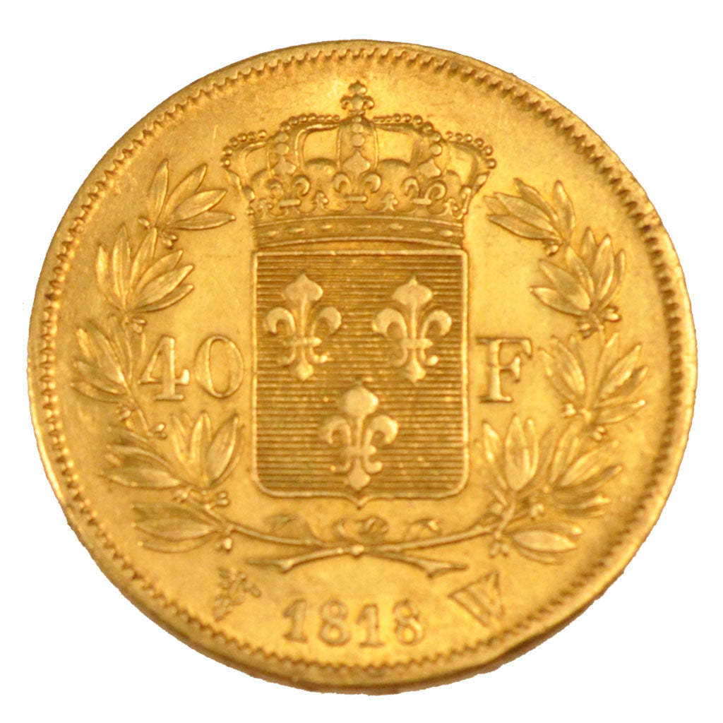 FRANCE, Louis XVIII, 40 Francs, 1818, Lille, KM #713.6, EF(40-45), Gold,...