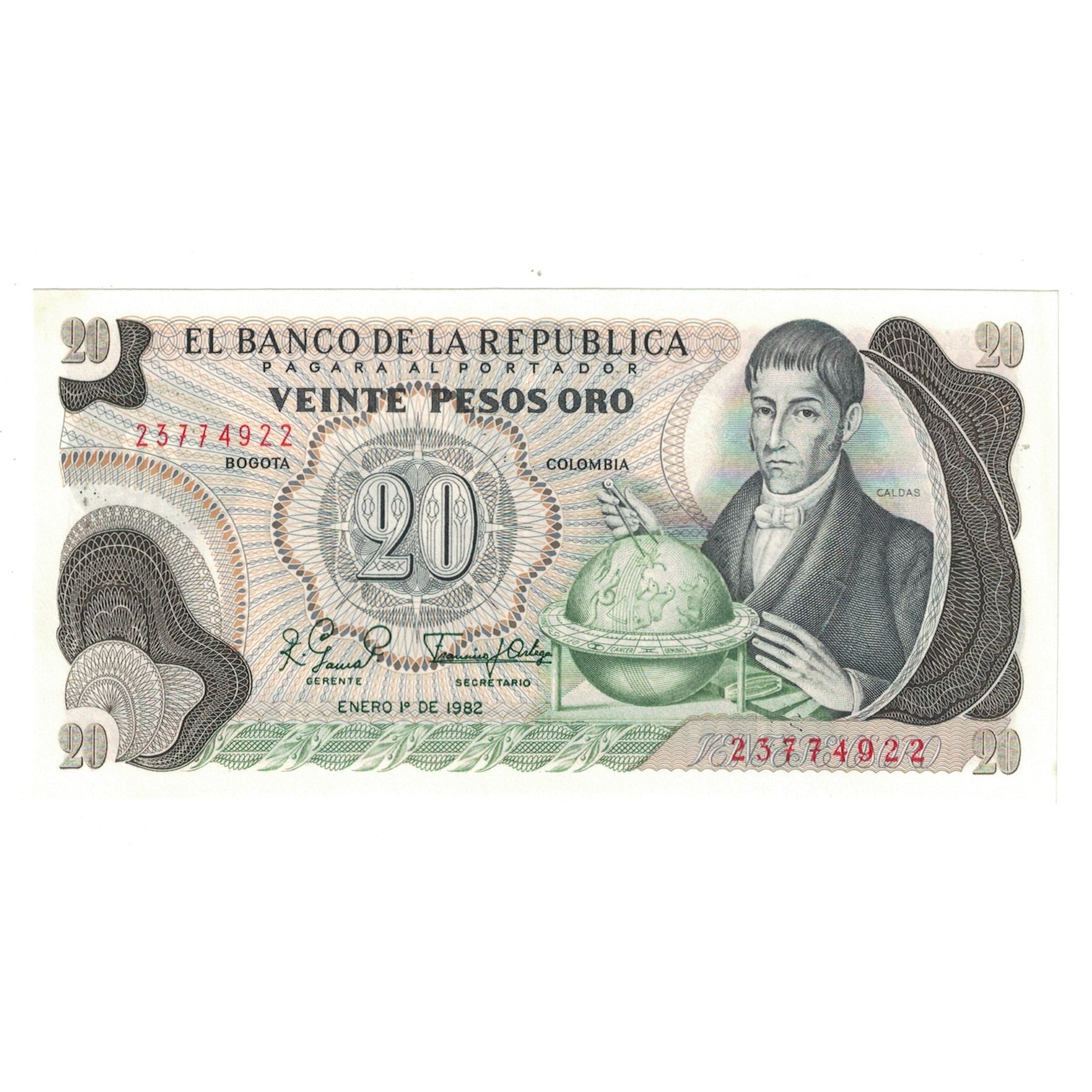 Banknote, Colombia, 20 Pesos Oro, 1982, 1982-01-01, KM:409d, UNC(65-70)