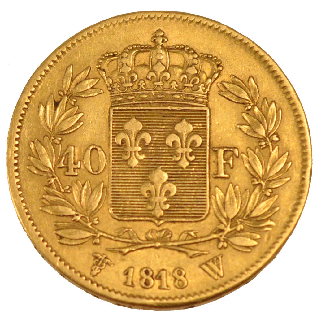 FRANCE, Louis XVIII, 40 Francs, 1818, Lille, KM #713.6, EF(40-45), Gold,...