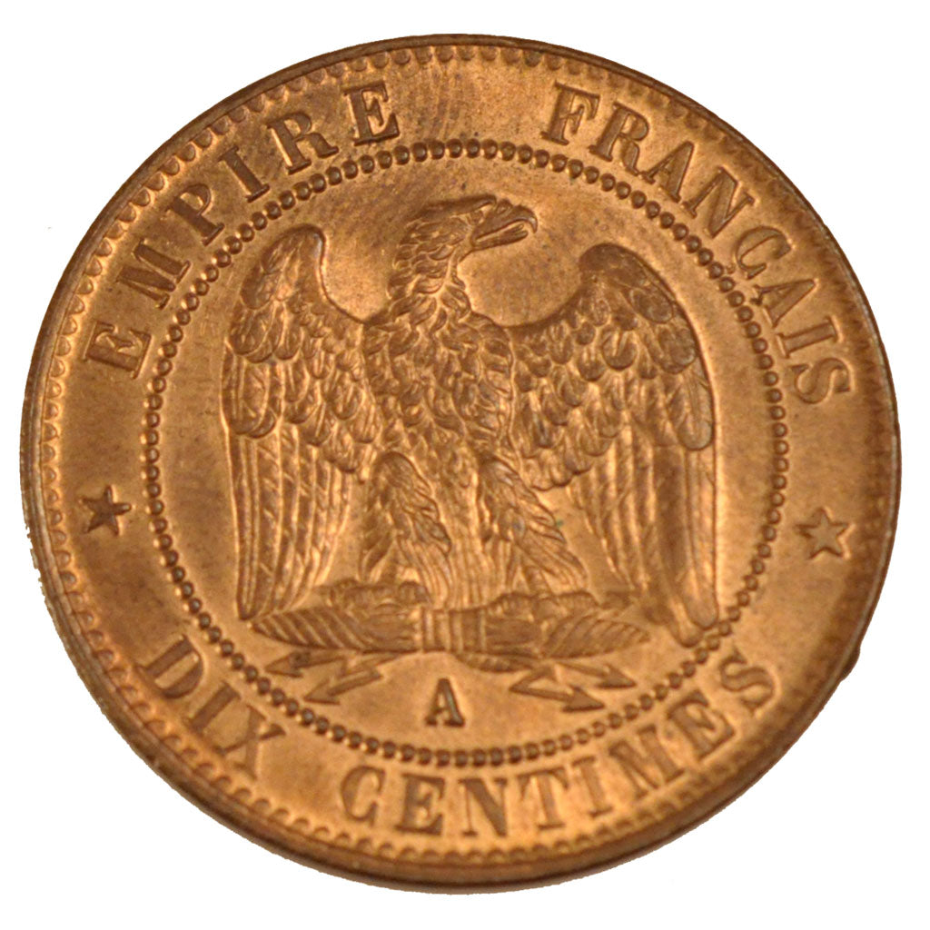 France, Napoleon III, 10 Centimes, 1857 A, Paris, KM:771.1, PCGS MS65RB