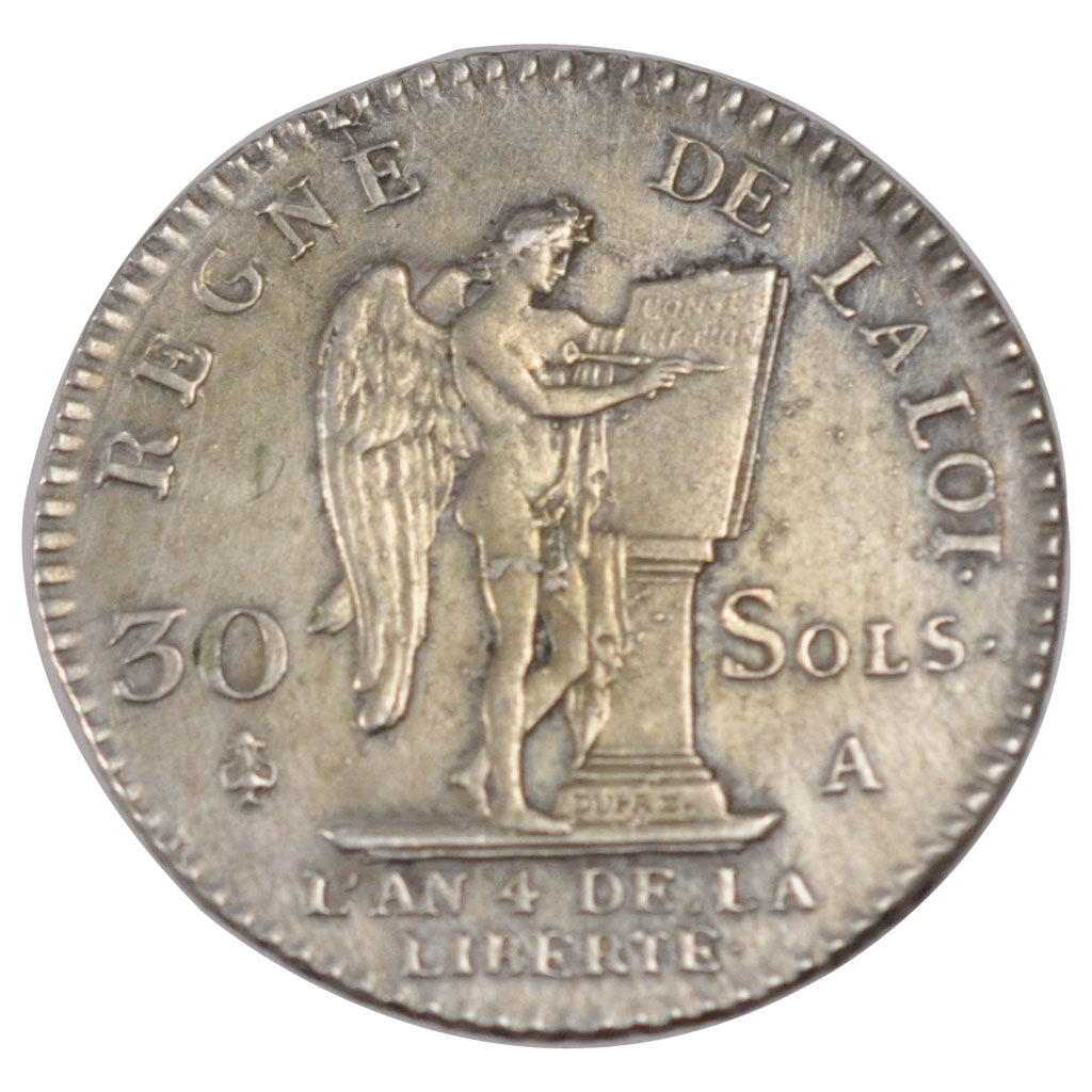 FRANCE, 30 sols françois, 30 Sols, 1792, Paris, KM #606.1, AU(50-53), Silver, G.