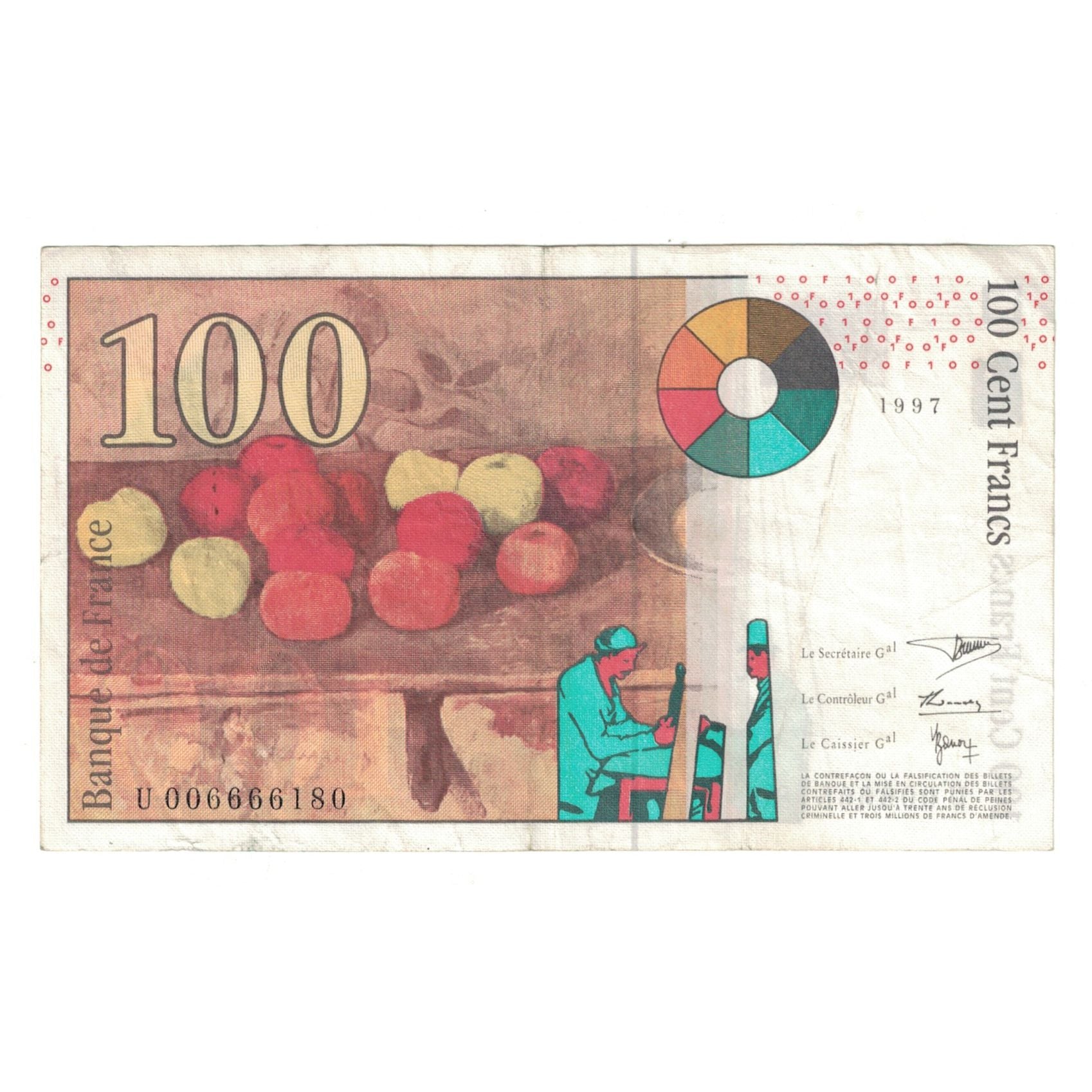 Frankrijk, 100 Francs, Cézanne, 1997, U006666180, TB+, Fayette:74.01, KM:158a
