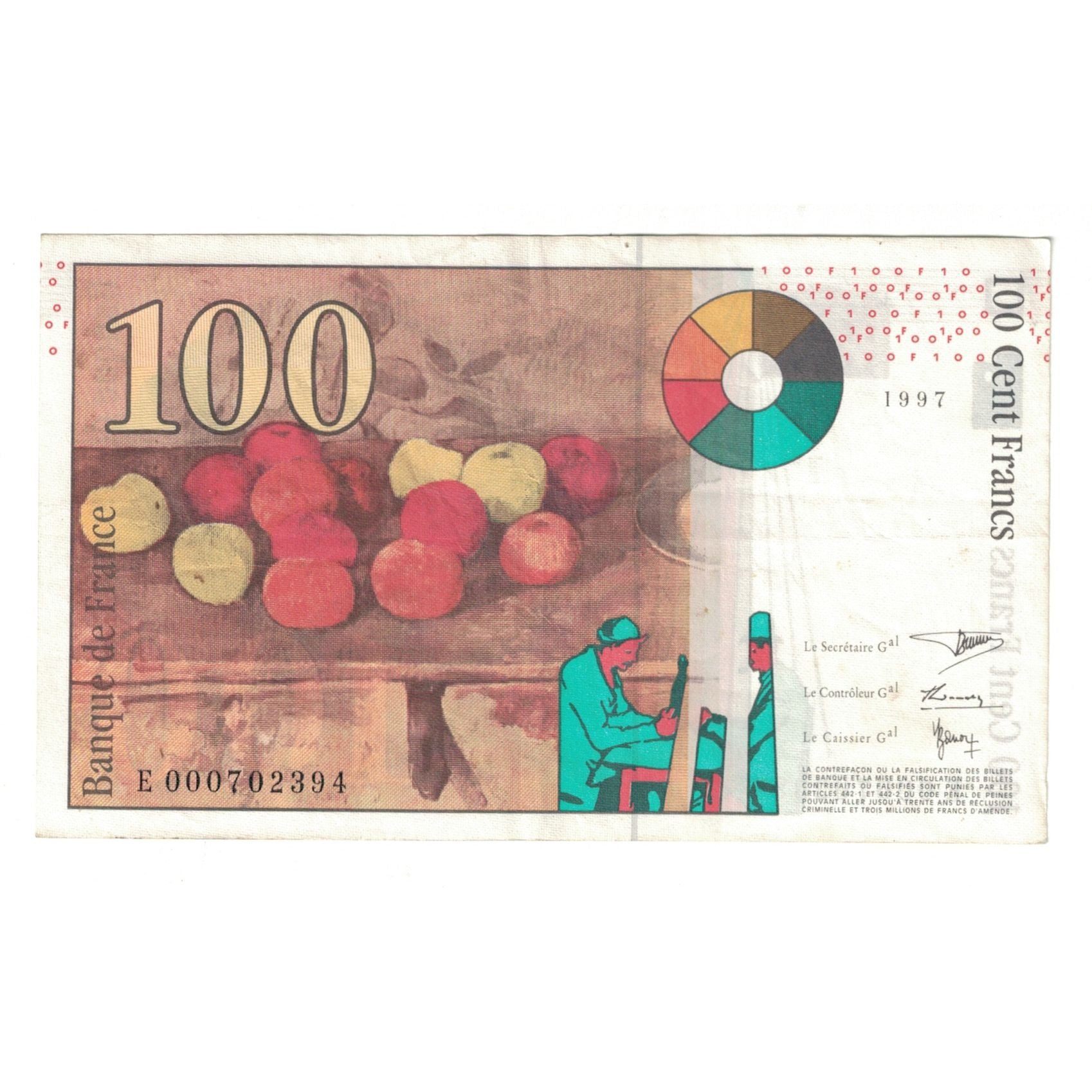 France, 100 Francs, Cézanne, 1997, E000702394, EF(40-45), Fayette:74.01