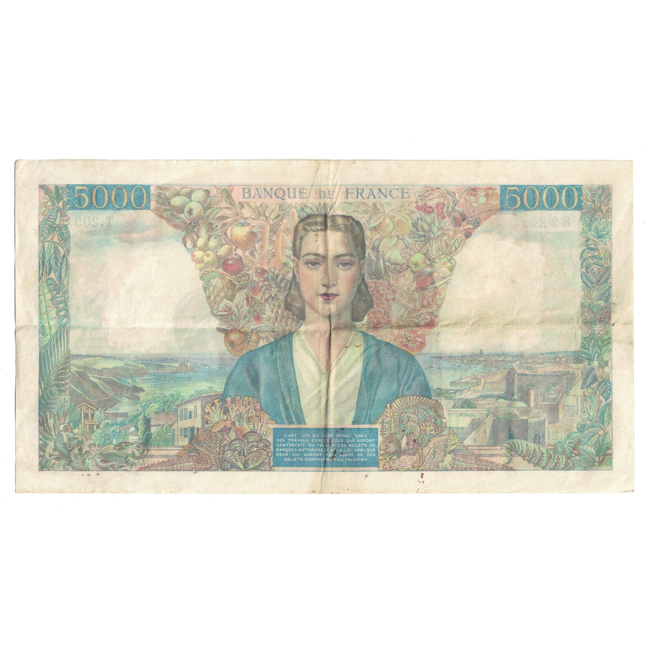 France, 5000 Francs, Empire Français, 1945, T.205822, VF(20-25), Fayette:47.9