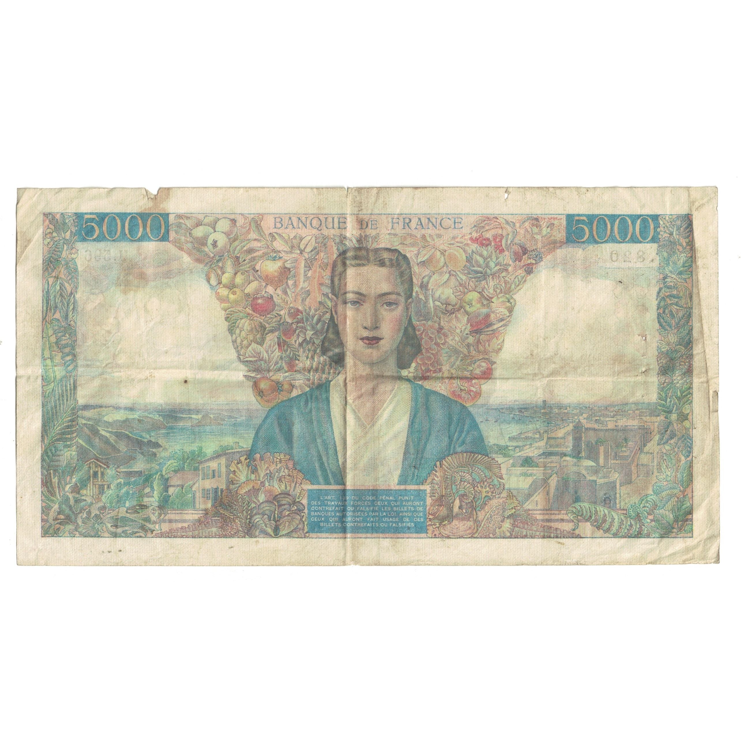 France, 5000 Francs, Empire Français, 1945, U.596820, VF(20-25), Fayette:47.25