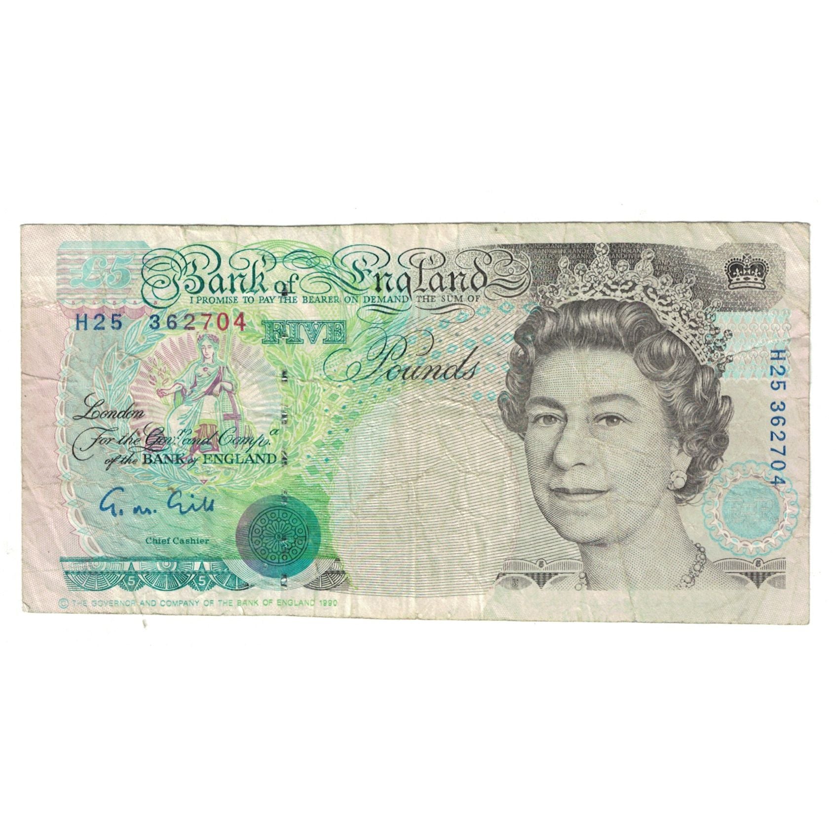 Banknote, Great Britain, 5 Pounds, undated (1991-1998), KM:382b, VF(30-35)