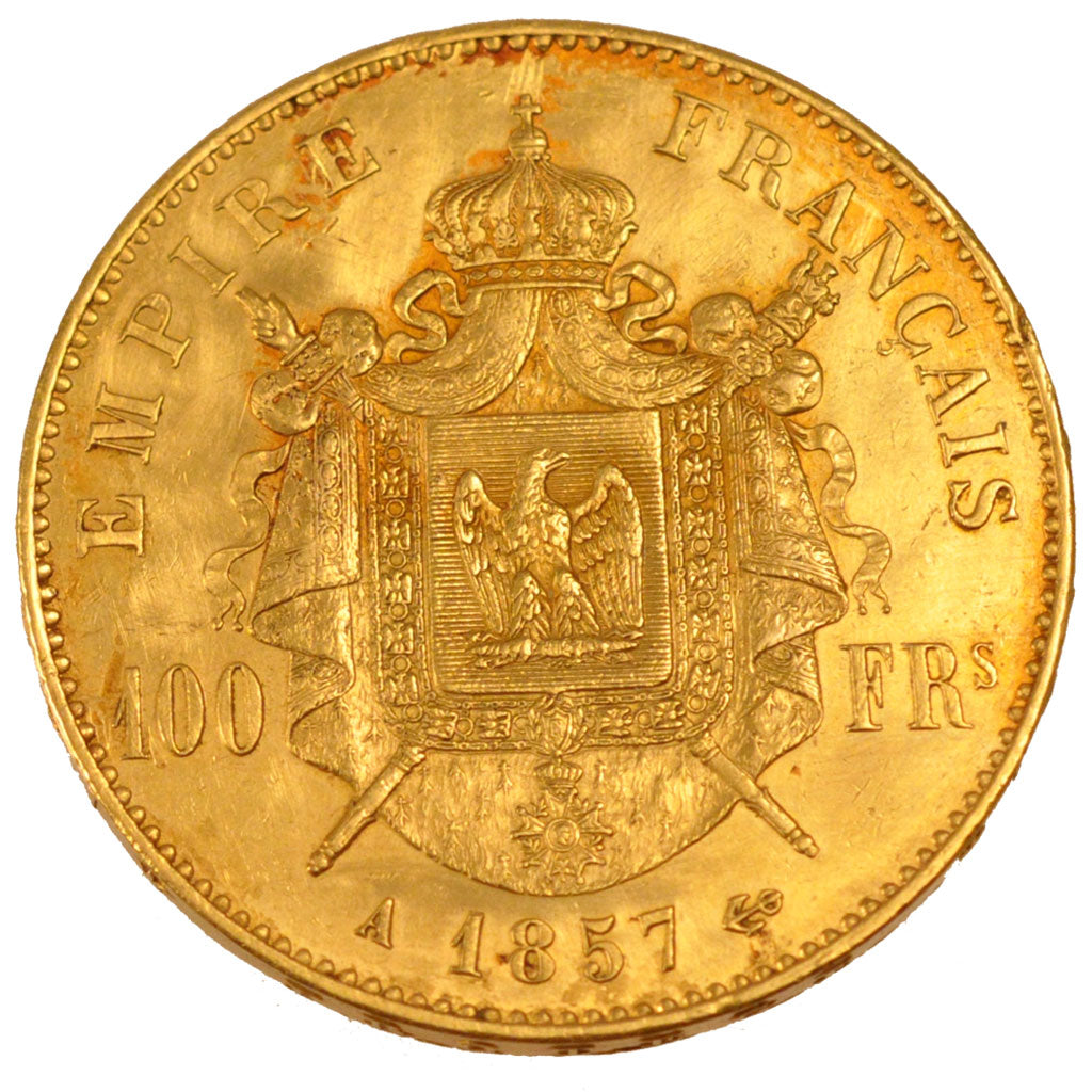FRANCE, Napoléon III, 100 Francs, 1857, Paris, KM #786.1, AU(50-53), Gold, G...