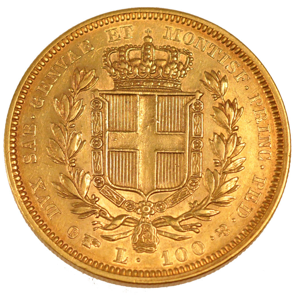 ITALIAN STATES, 100 Lire, 1834, Torino, KM #133.1, AU(50-53), Gold, 34, 32.22