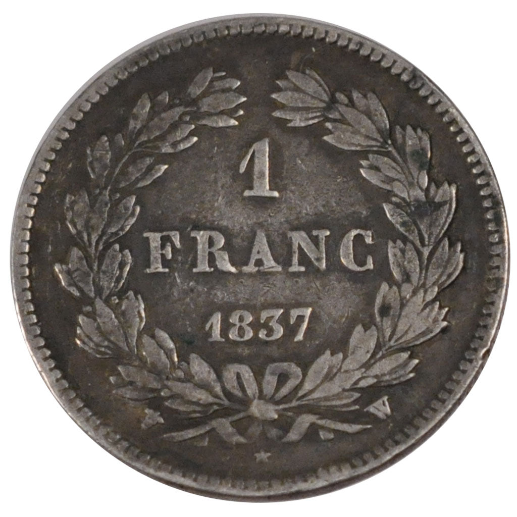 FRANCE, Louis-Philippe, Franc, 1837, Lille, KM #748.13, VF(30-35), Silver,...