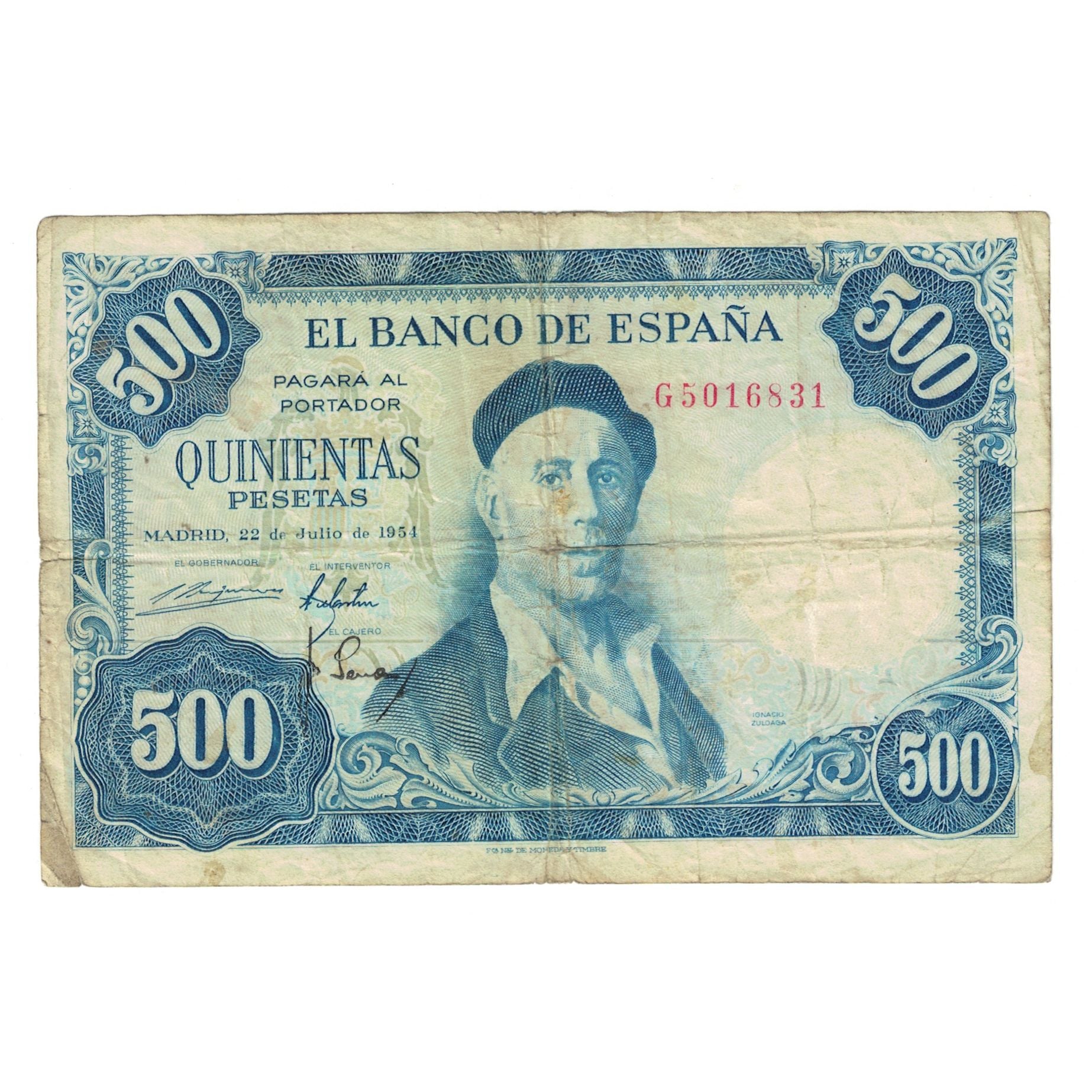 Banknote, Spain, 500 Pesetas, 1954, 1954-07-22, KM:148a, VF(20-25)