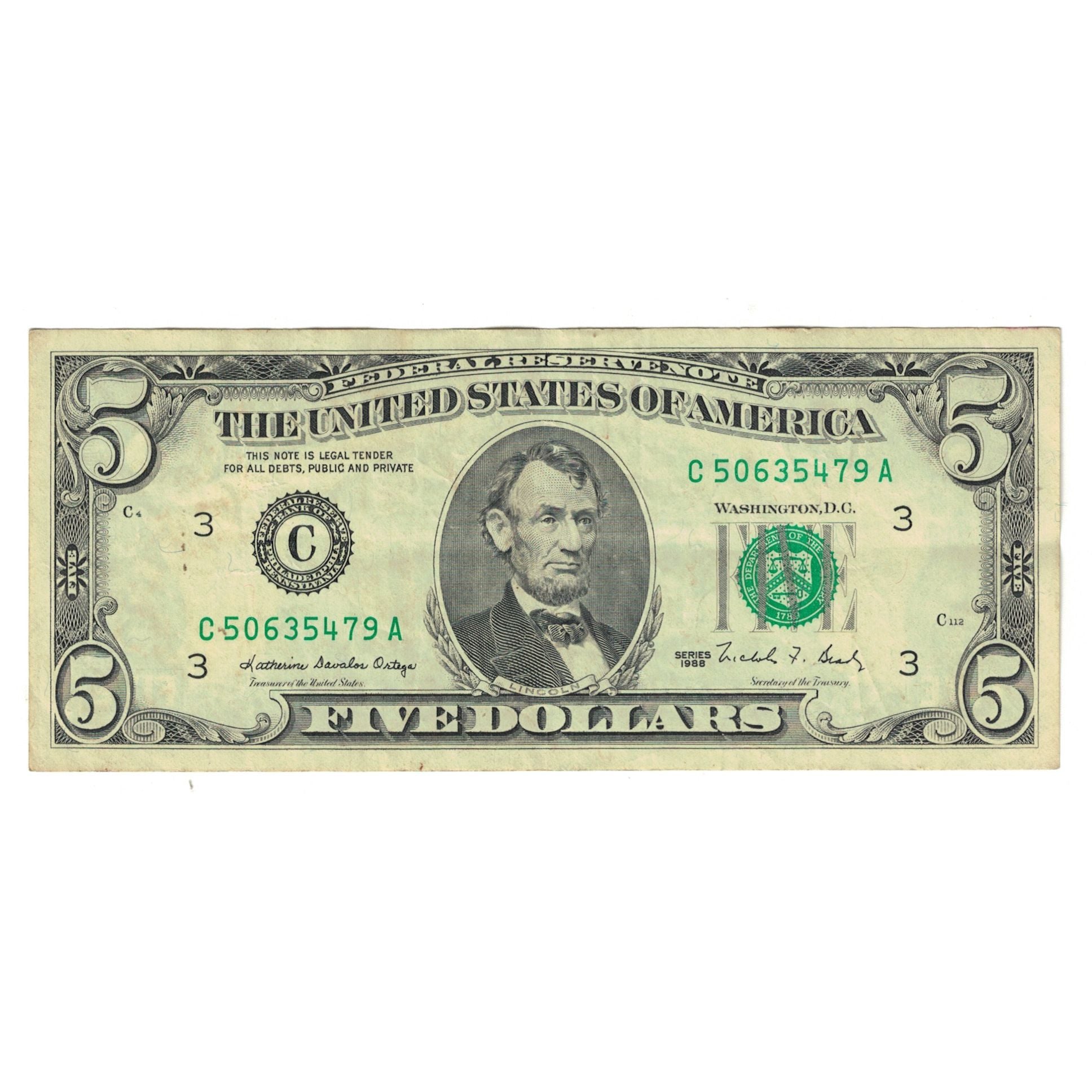 Biljet, Verenigde Staten, Five Dollars, 1988, TTB