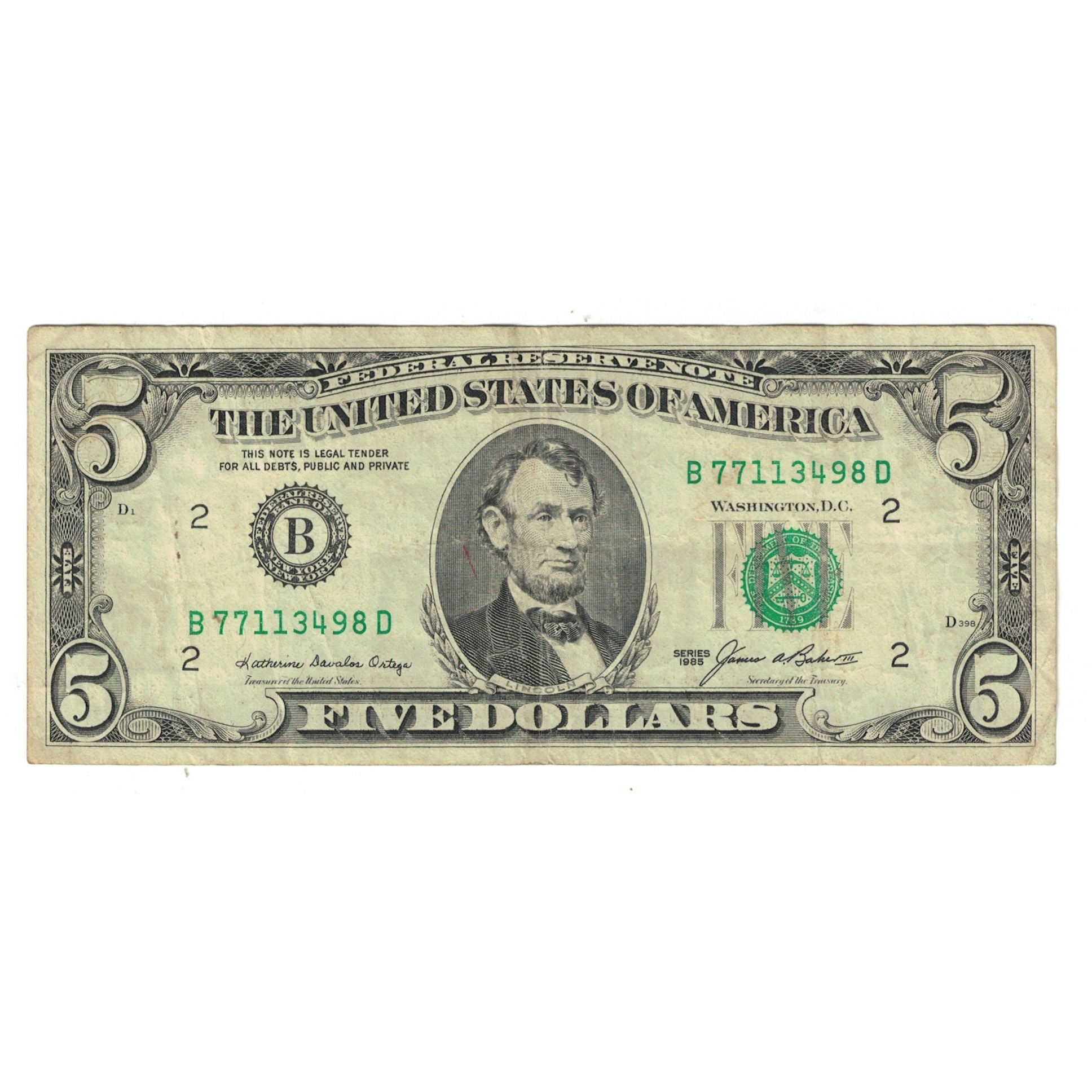 Banknote, United States, Five Dollars, 1985, VF(30-35)