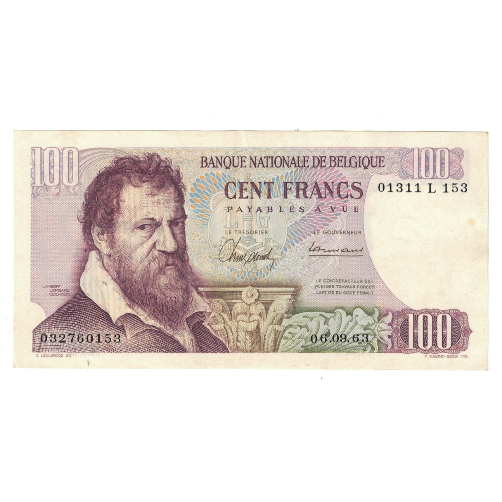 Banknote, Belgium, 100 Francs, 1963, 1963-09-06, KM:134a, EF(40-45)