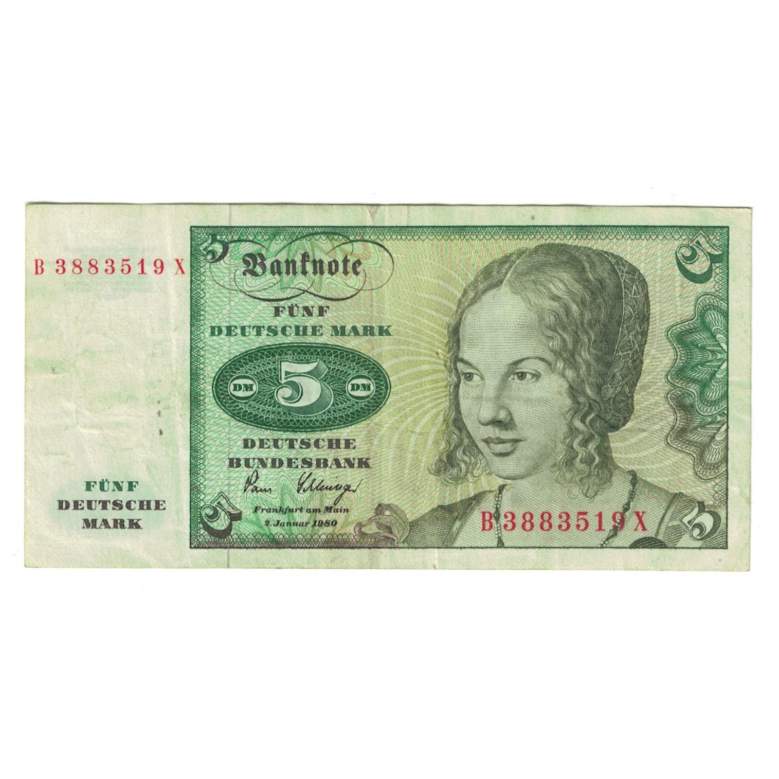 Geldschein, Bundesrepublik Deutschland, 5 Deutsche Mark, 1980, 1980-01-02