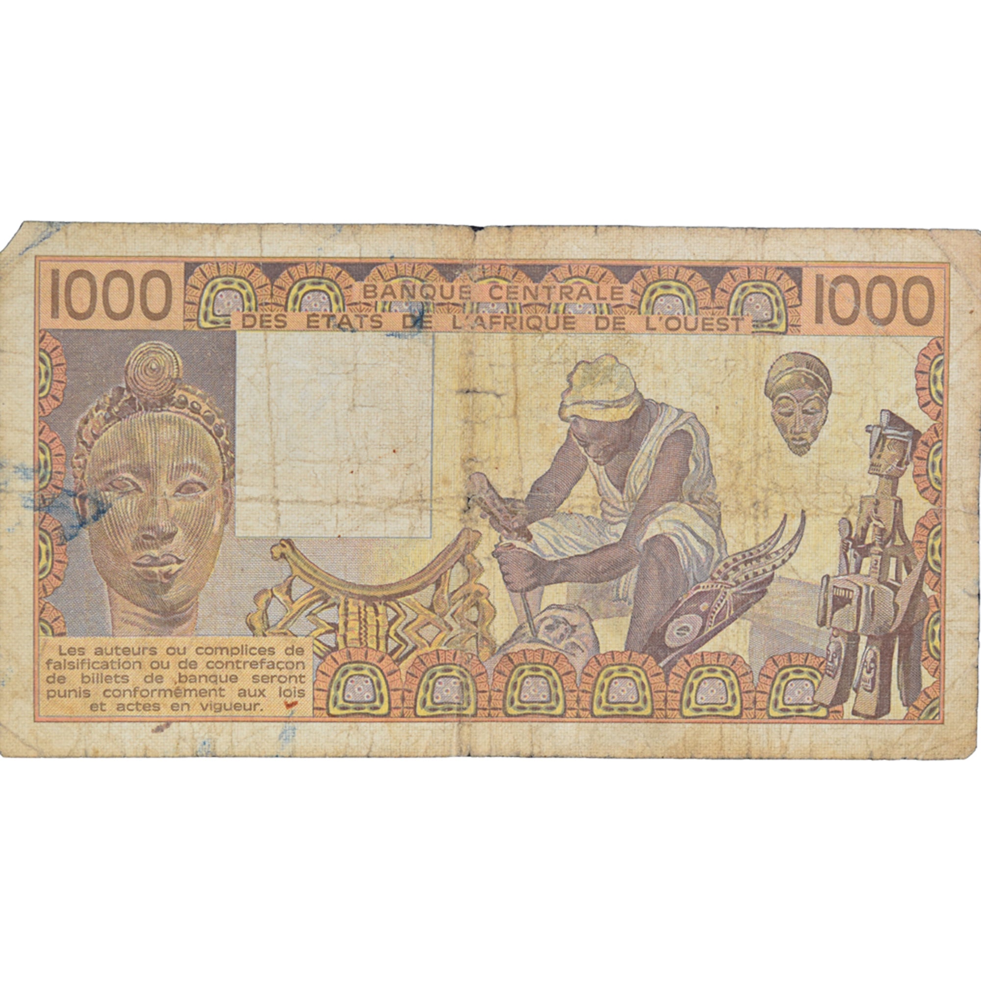 Banknote, West African States, 1000 Francs, 1990, KM:807Tj, VF(20-25)