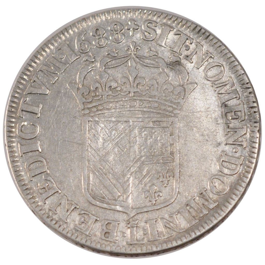 FRANCE, 1/4 Écu de Flandre, 1/4 ECU, 1688, Lille, KM #260.2, VF(20-25), Silver, 