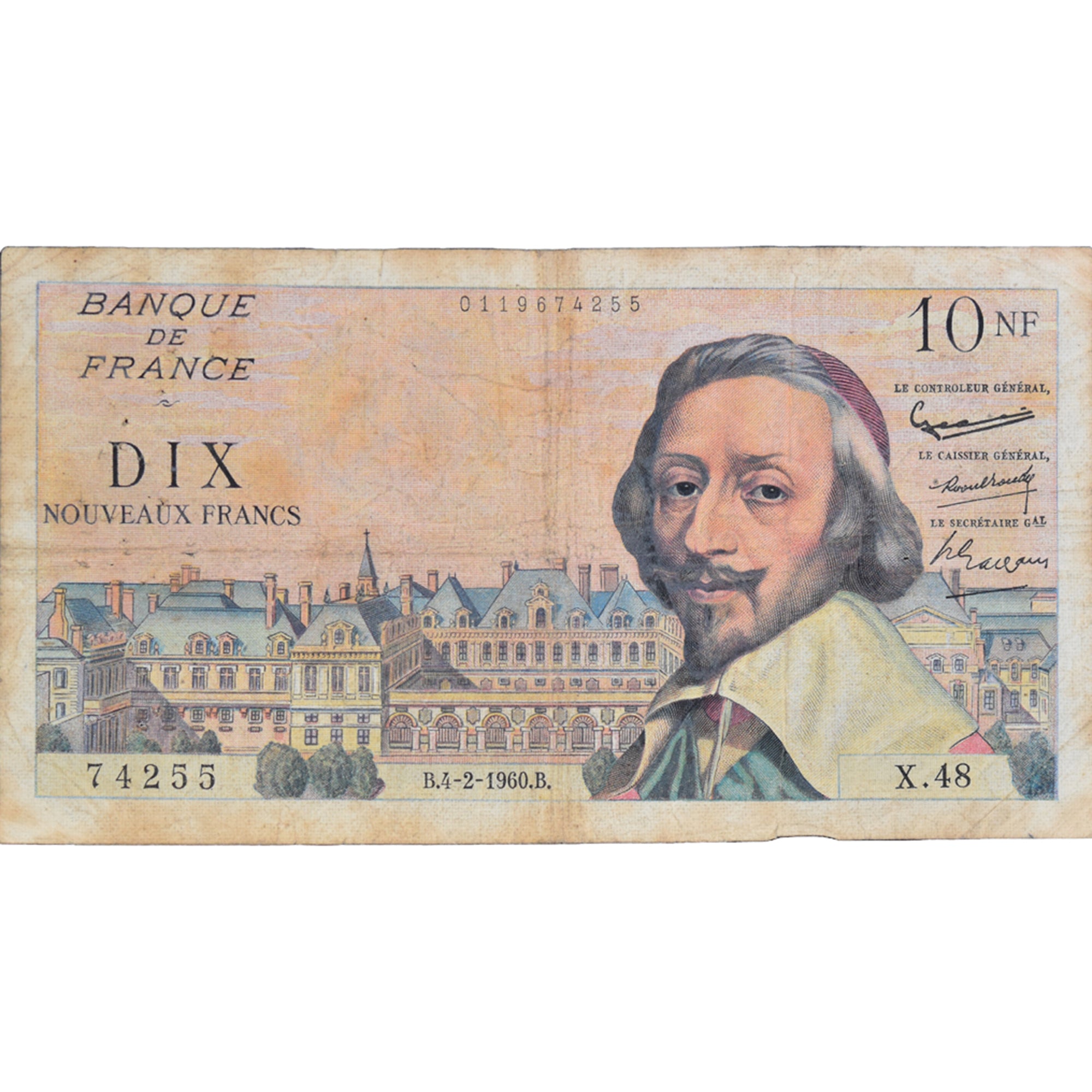 Francia, 10 Nouveaux Francs, Richelieu, 1960, X.4874255, MB, Fayette:57.5