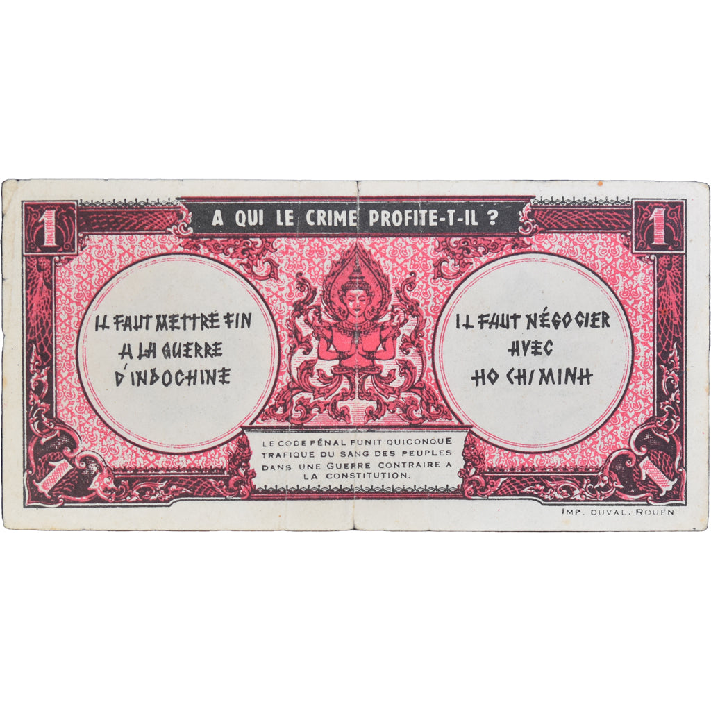 Banknot, Indochina, 1 Piastre, Vers 1948, VF(20-25)