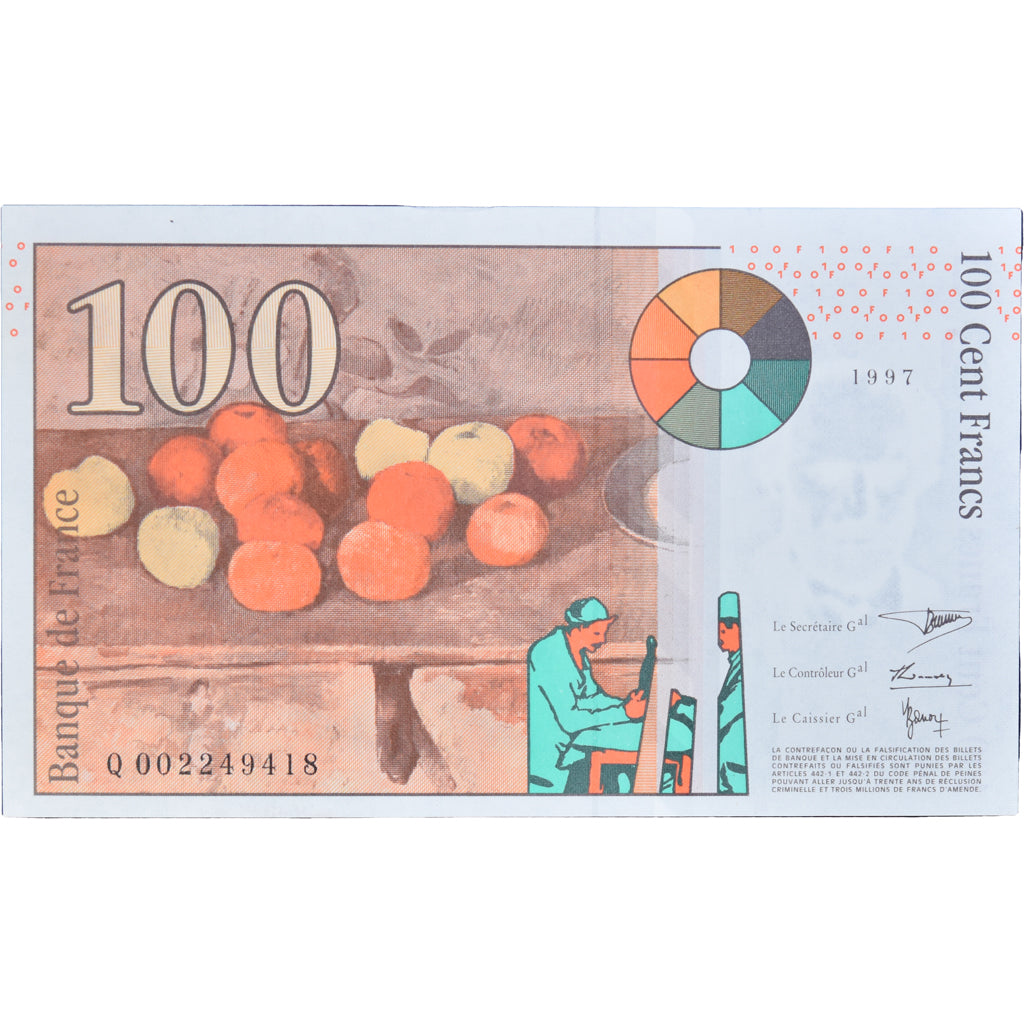 France, 100 Francs, Cézanne, 1997, Q 002249418, UNC(63), Fayette:74.01, KM:158a