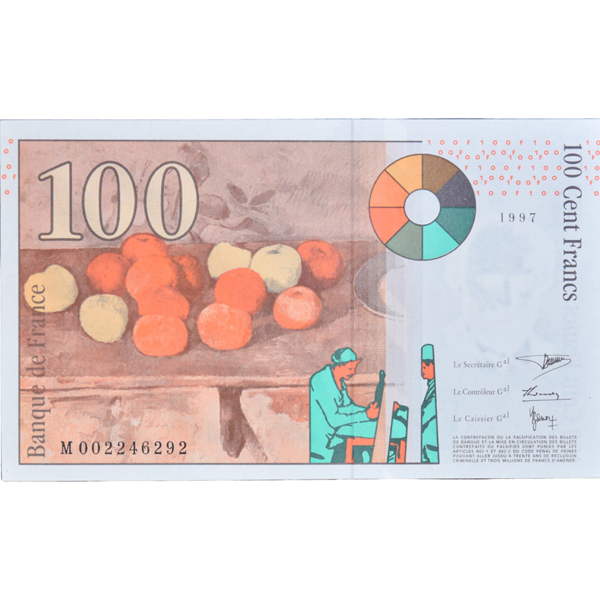 France, 100 Francs, Cézanne, 1997, M 002246292, UNC(63), Fayette:74.01, KM:158a