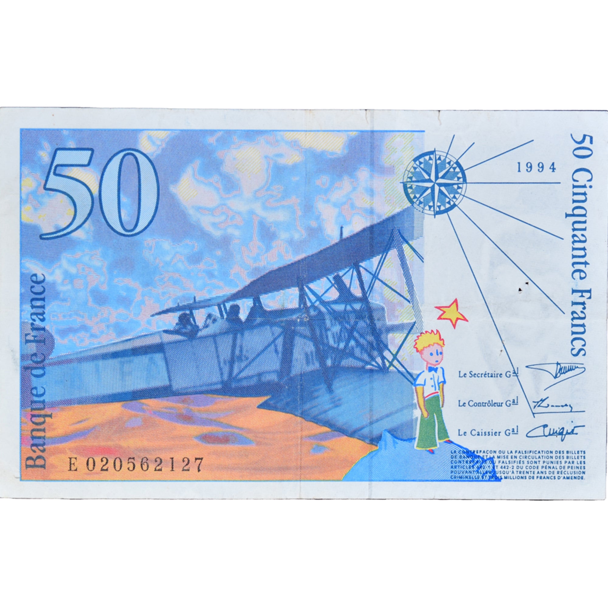 Francia, 50 Francs, St Exupéry, 1994, E 020562127, BC+, Fayette:73.1d, KM:157Ab