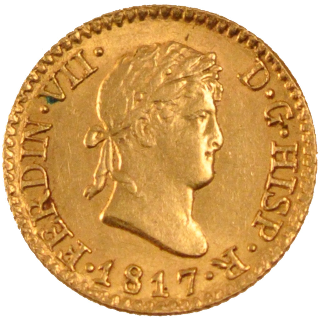 SPAIN, 1/2 Escudo, 1817, Madrid, KM #492, AU(55-58), Gold, 1.74