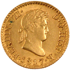SPAIN, 1/2 Escudo, 1817, Madrid, KM #492, AU(55-58), Gold, 1.74