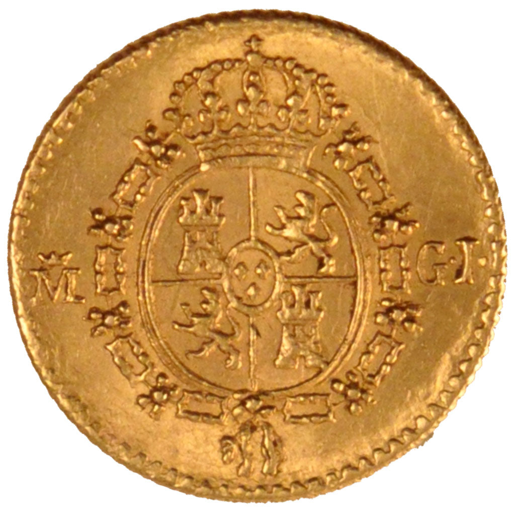 SPAIN, 1/2 Escudo, 1817, Madrid, KM #492, AU(55-58), Gold, 1.74